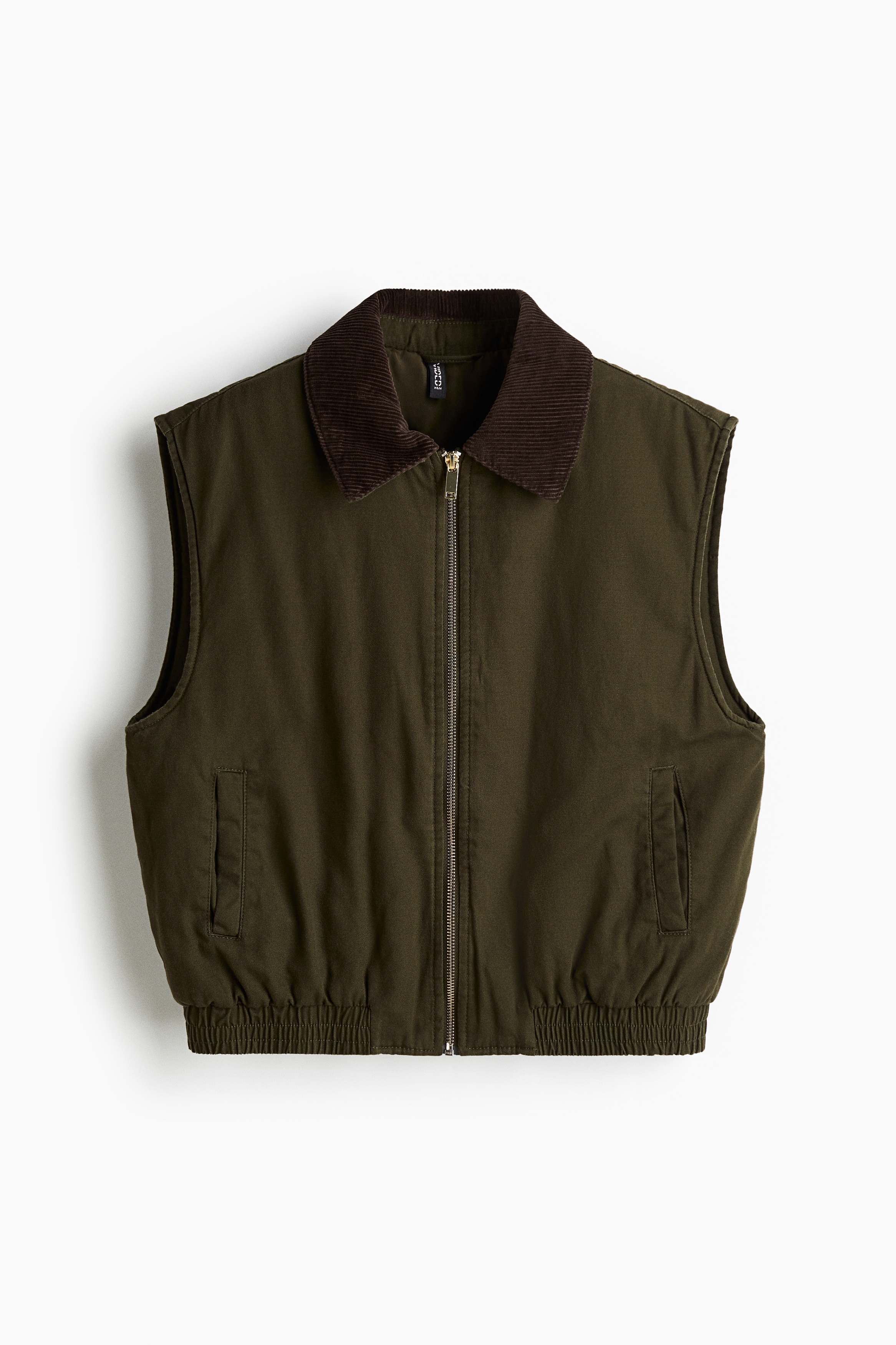 Veste sans manches avec col en velours côtelé - Vert kaki foncé/Brun foncé