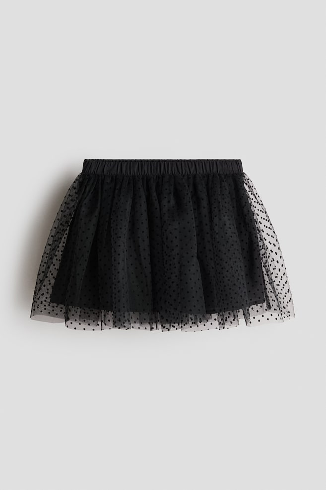 Tüllrock mit Flockprint - Schwarz/Hellbeige/Polka Dots - 1