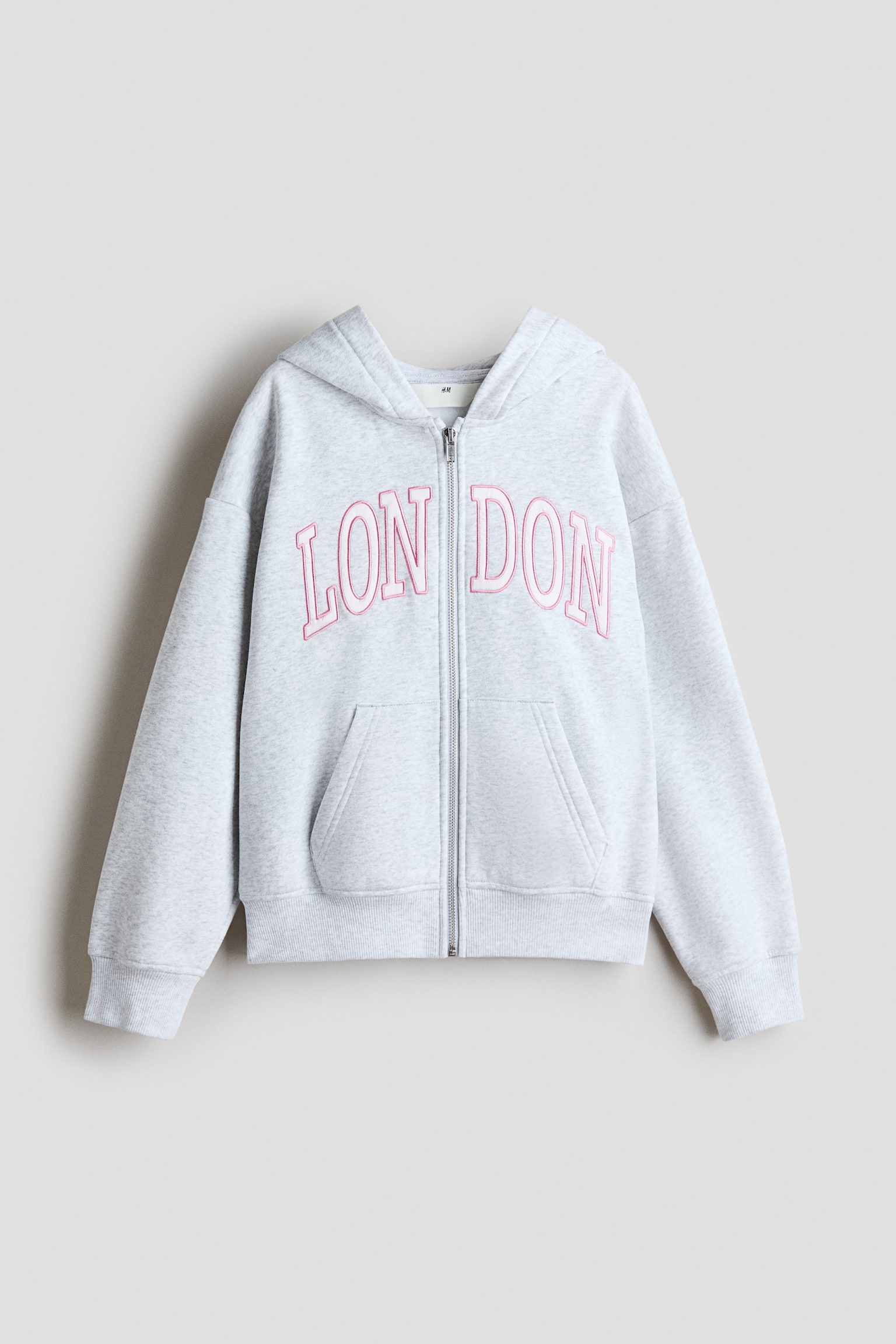 Munkjacka med broderi - Ljus gråmelerad/London/Crèmevit/New York