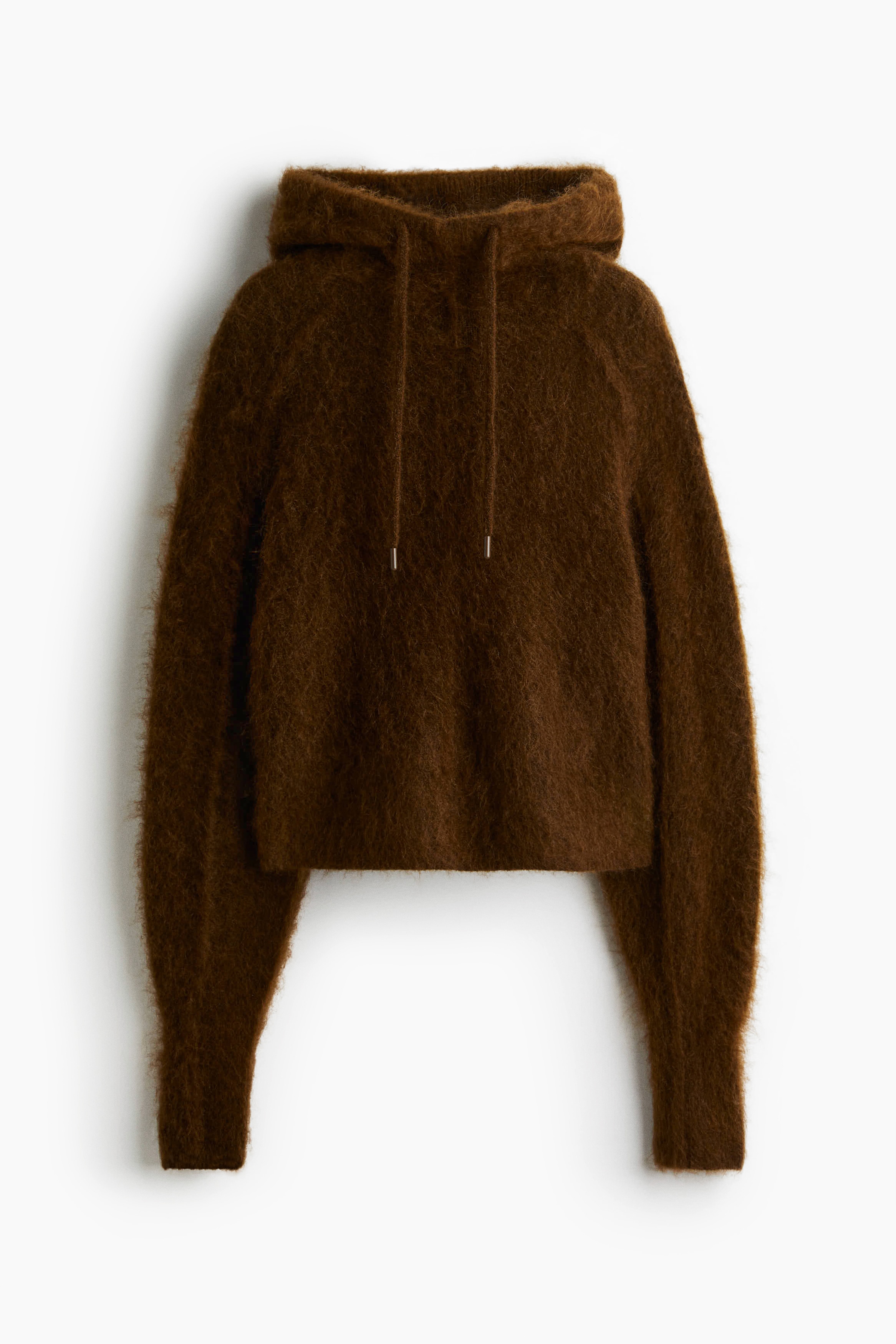 Mohair-blend hoodie - Dark brown/Black
