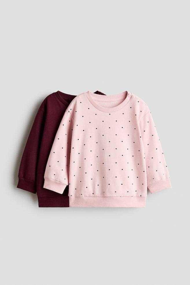 Pack de 2 sudaderas con interior cepillado - Rojo oscuro/Corazones/Rosa claro/Beige claro - 1