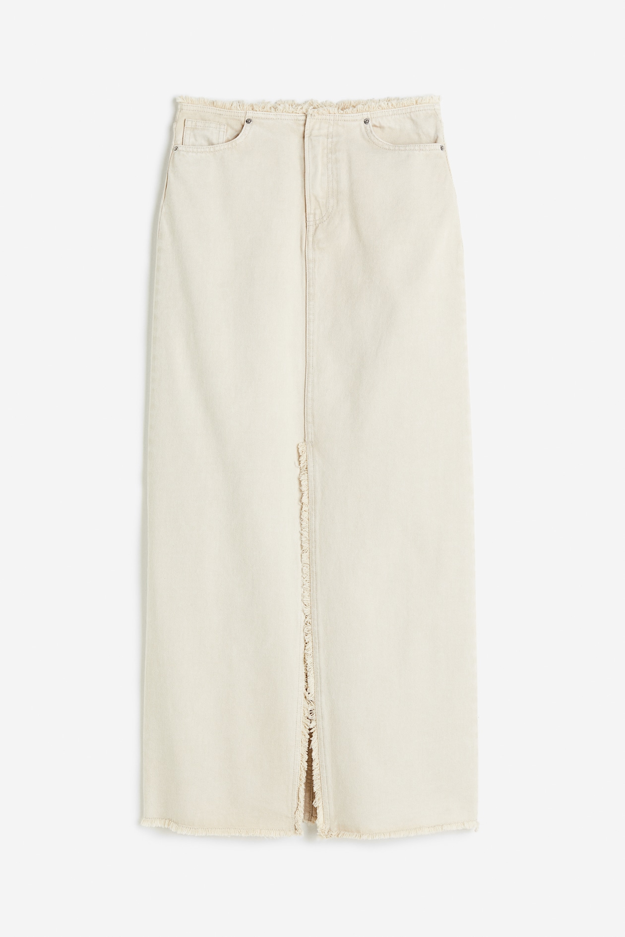 Raw-edge denim skirt Light beige Ladies H&M