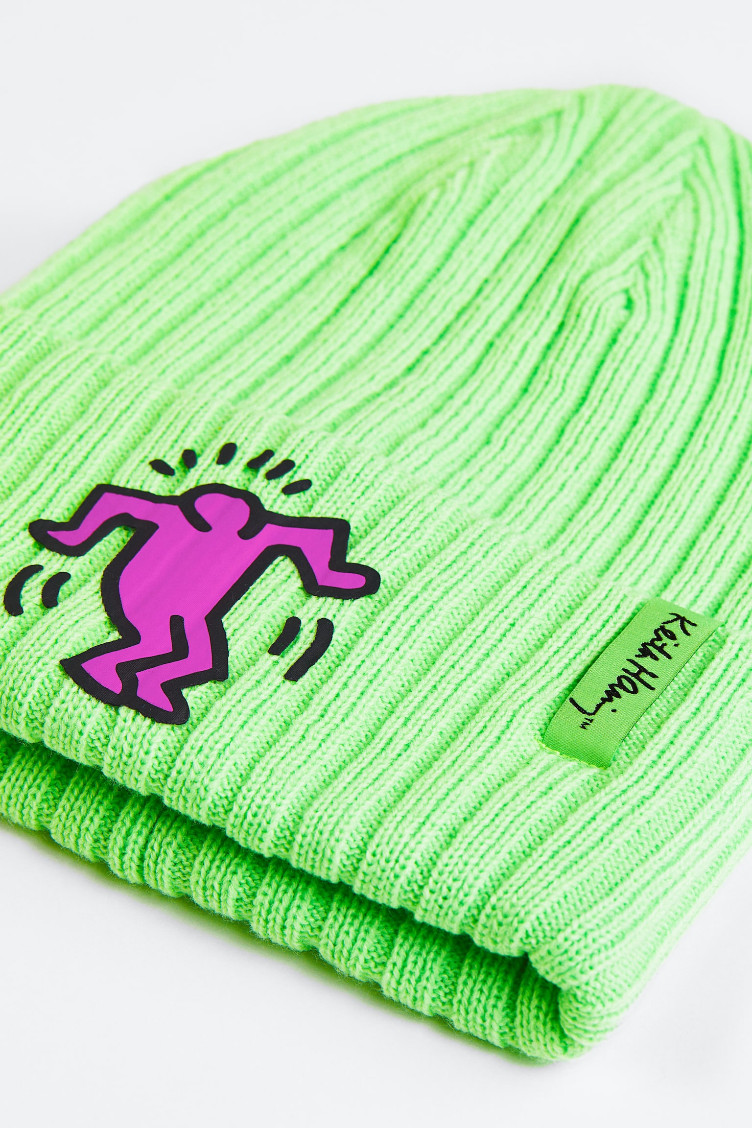 Rib-knit hat - Light green/Keith Haring - 2