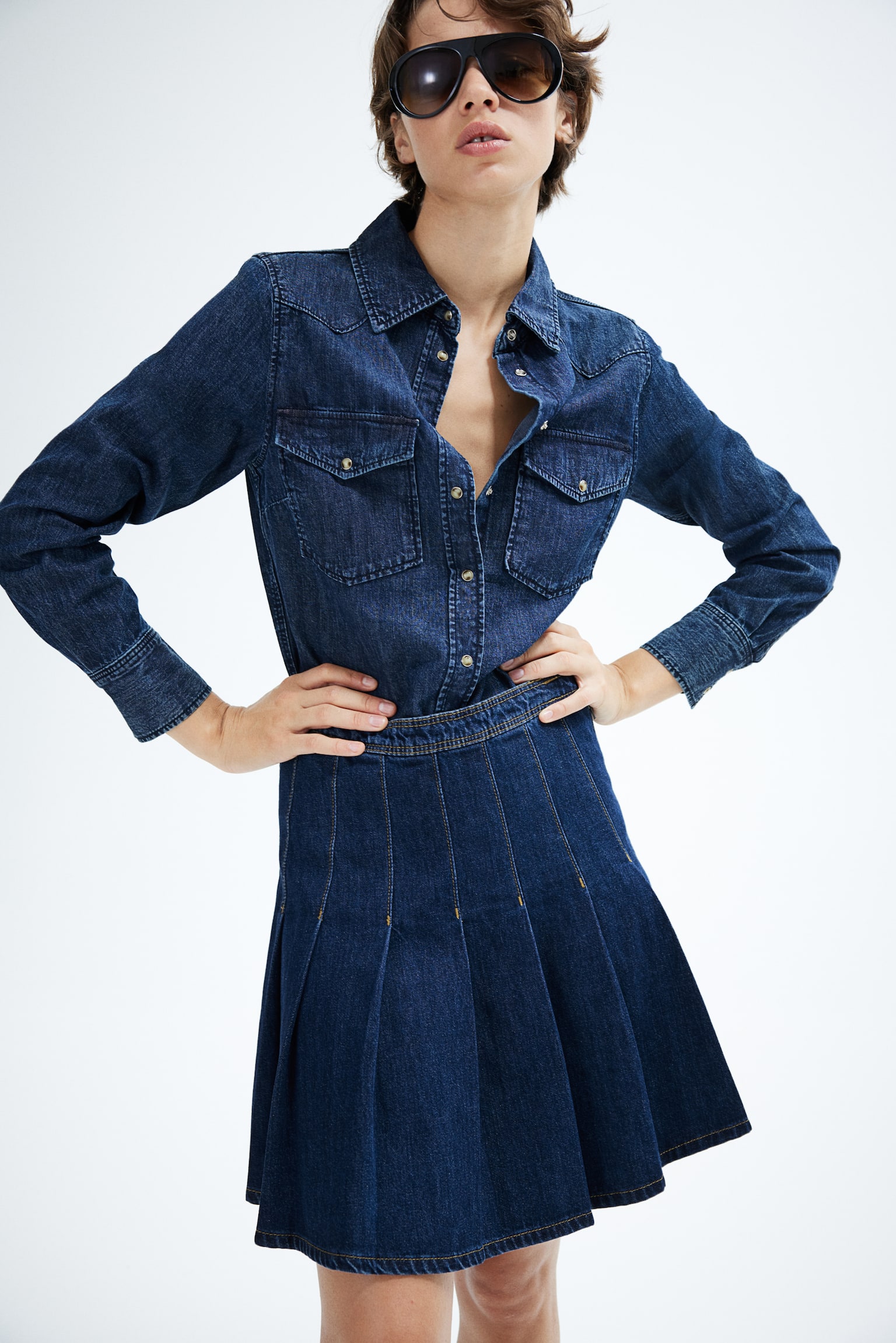 Pleated denim skirt - Dark denim blue - 6