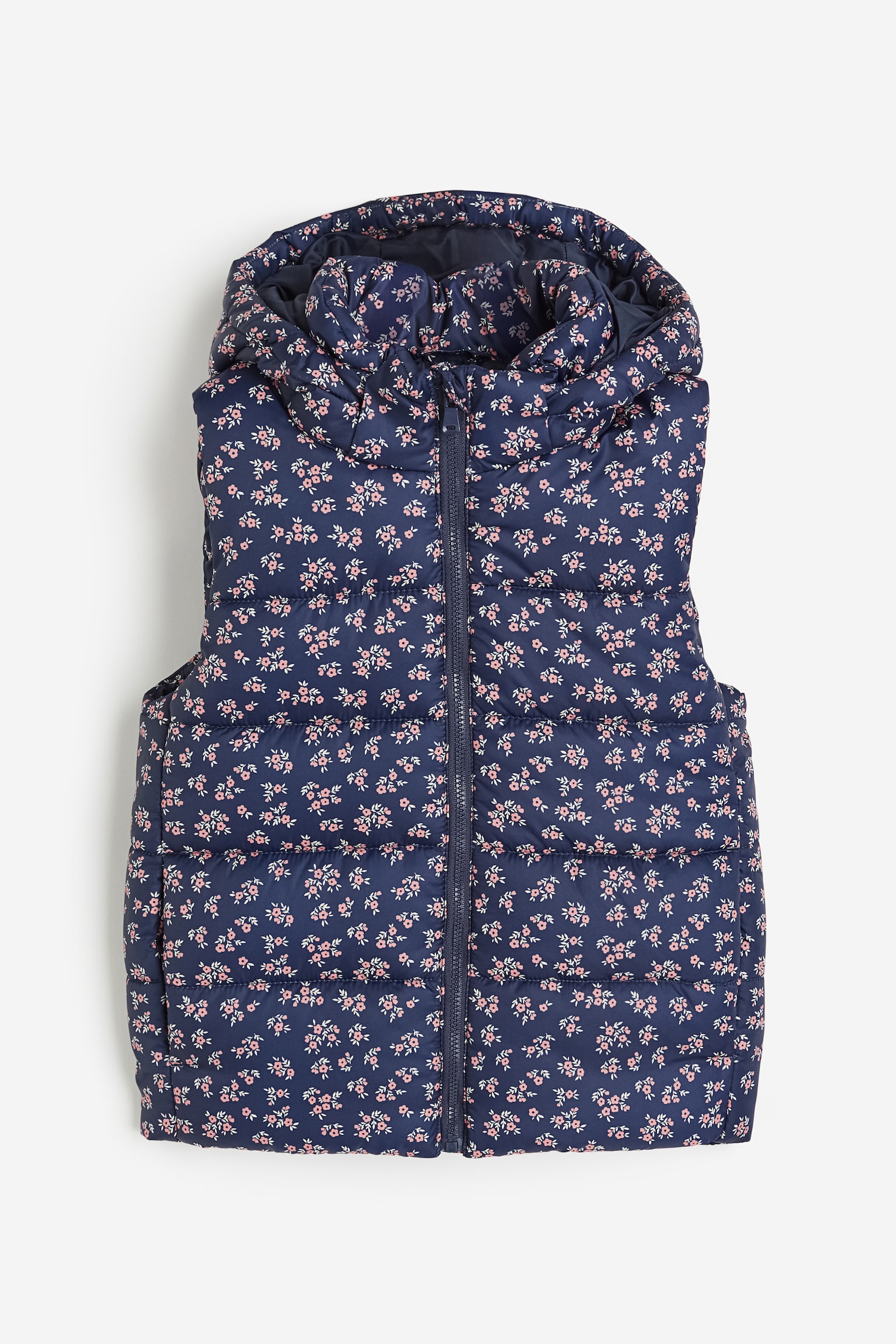 Hooded Puffer Vest - Dark blue/Floral/Light pink - 1