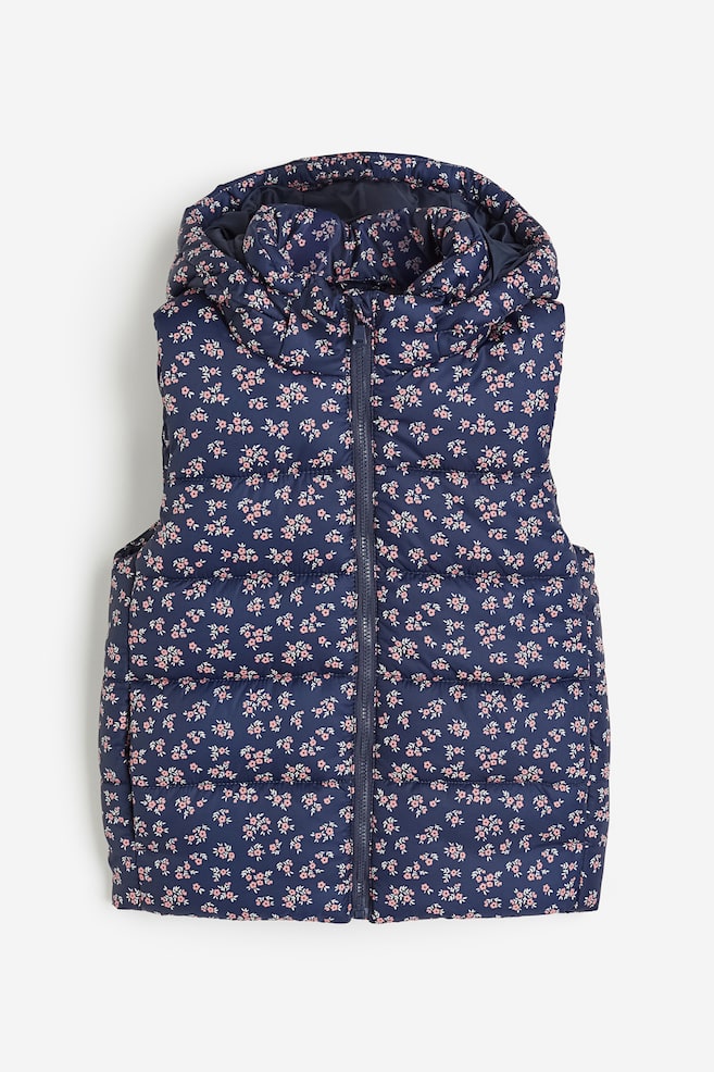 Hooded puffer gilet - Dark blue/Floral/Light pink - 1