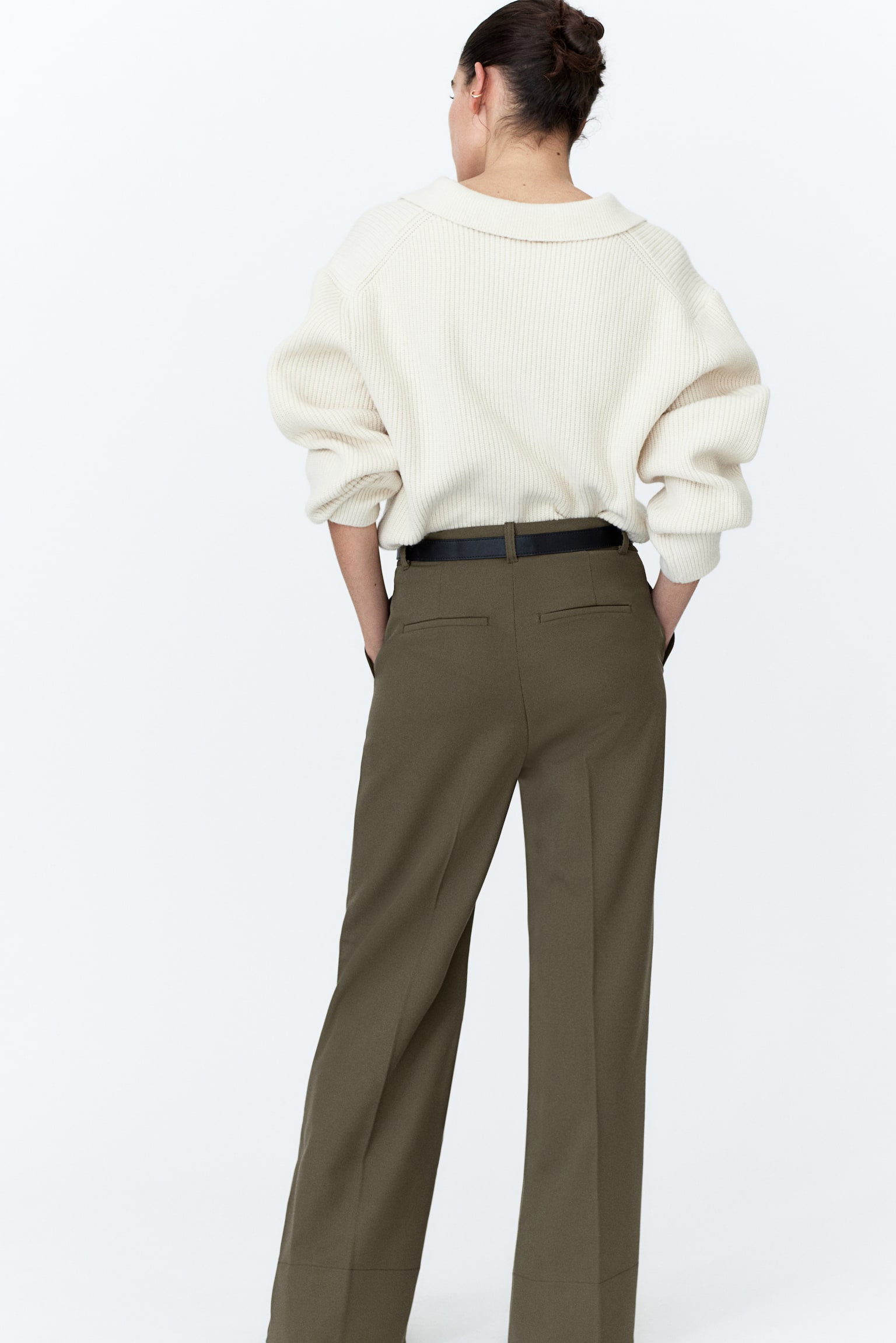 Flared twill trousers - Khaki green - 3