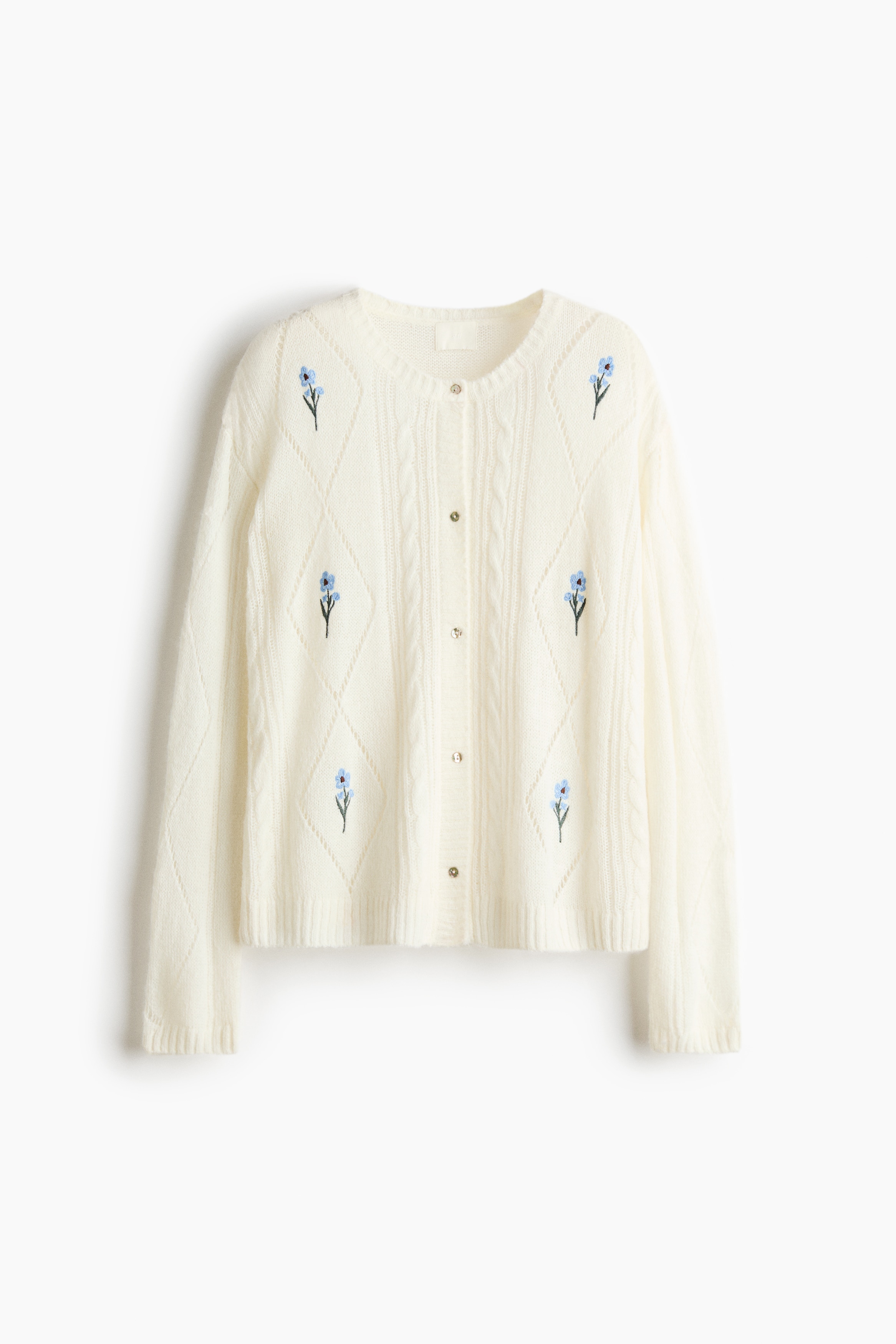 Embroidered textured-knit cardigan - Cream/Flowers