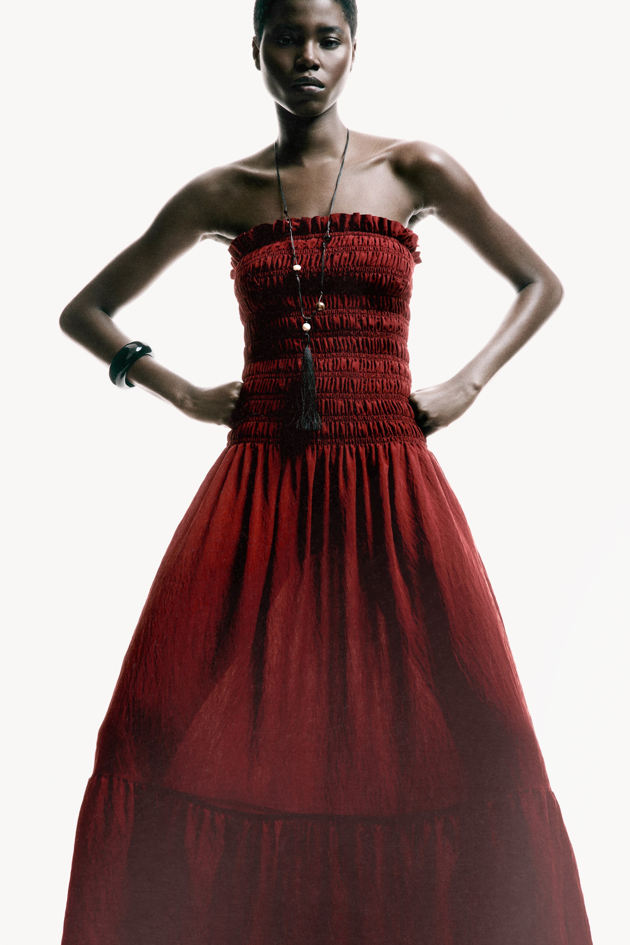 View larger image: Smocked bandeau dress - Dark red - Ladies | H&M 1
