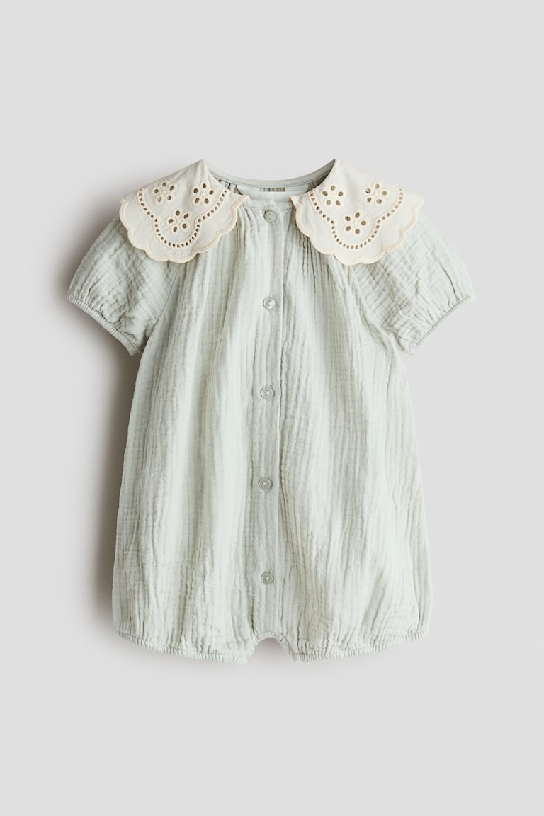 Light dusty green Cotton Muslin Romper Suit for kids | H&M US