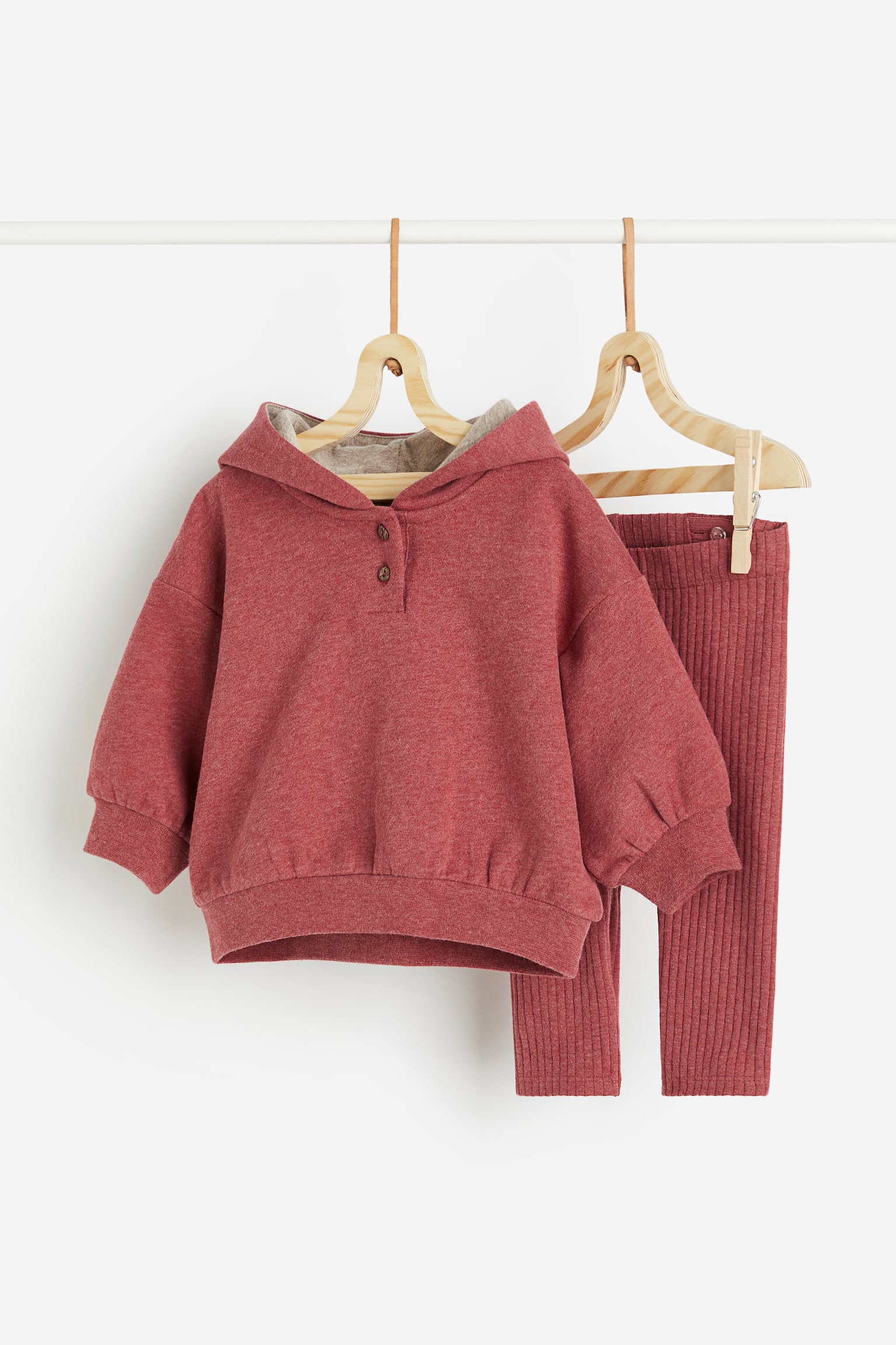 2-piece Hoodie & Leggings Set - Red marle/Beige marle - 1