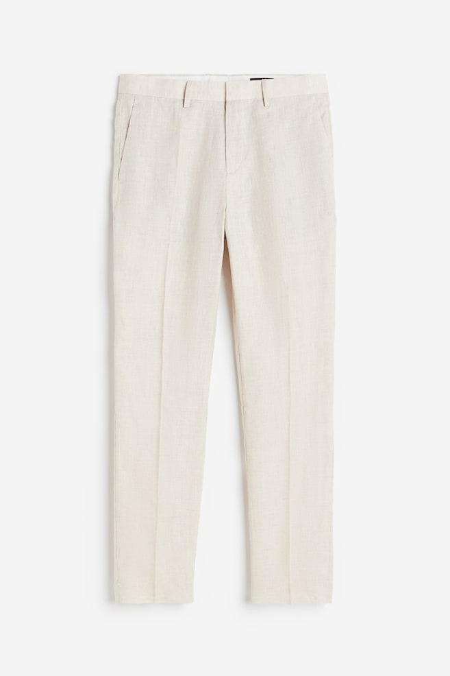 Slim Fit Linen suit trousers - Light beige/Navy blue - 2