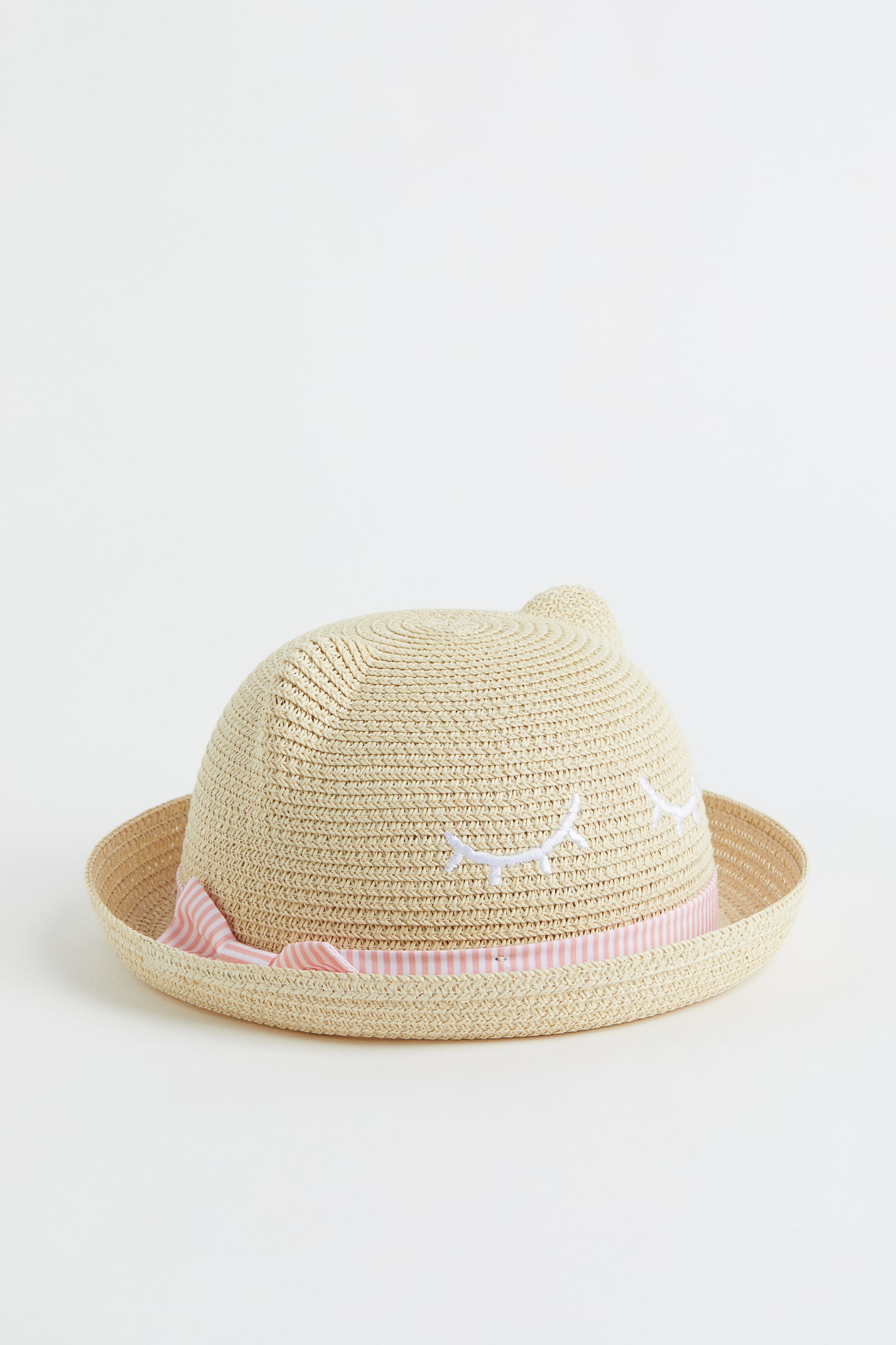 Ear Topped Straw Hat - Light beige/Cat - 1