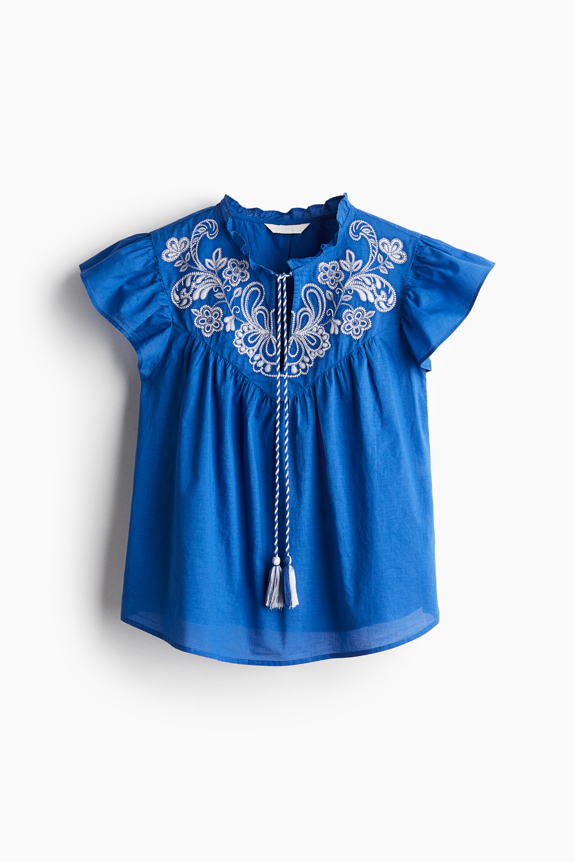 Bestickte Bluse - Knallblau/Weiß/Cremefarben/Schwarz