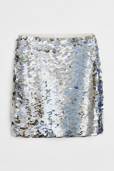 Sequined skirt - High waist - Short - Silver-coloured/Sequins - Ladies ...