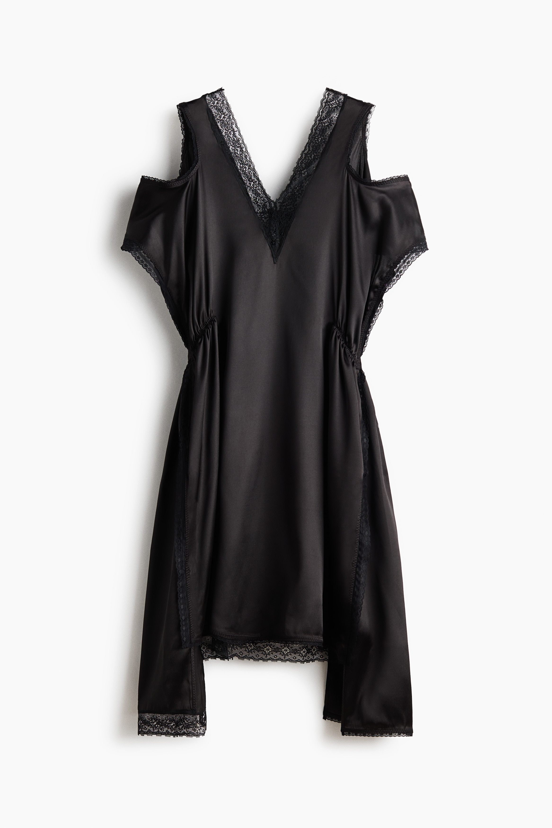 h&m lace detail satin dress Ladies - Pale Yellow Lace-Detail Satin Dress with Scarf - Size: XXL