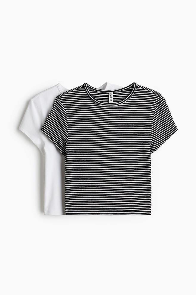 2-pack T-shirts - Black/striped/Light pink/Dark grey/White/black - 1