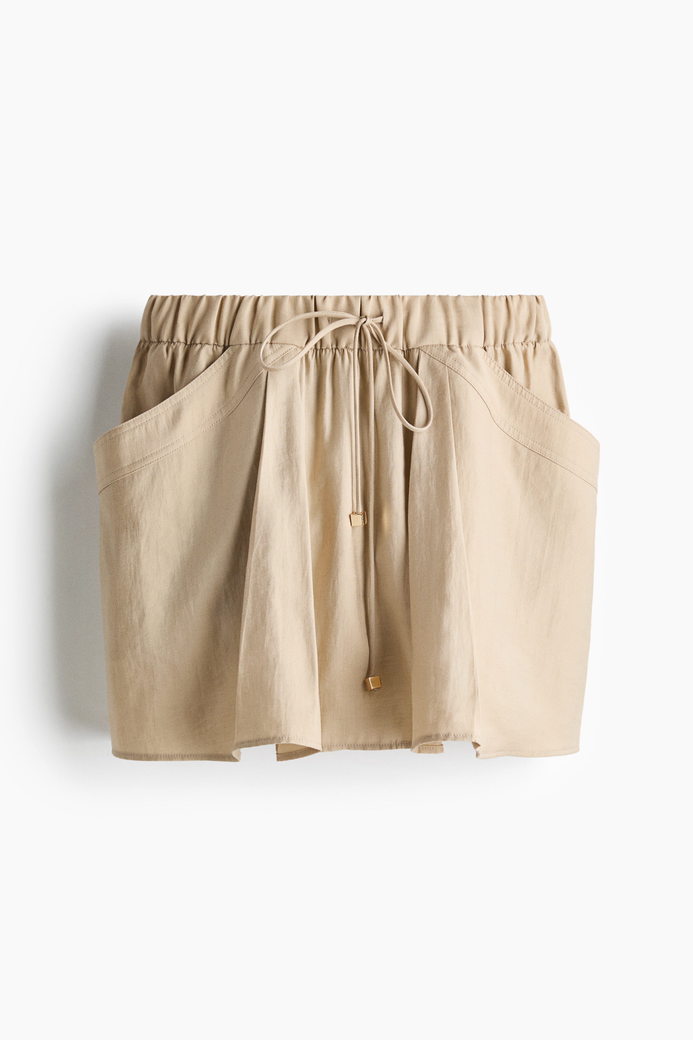 Falda en mezcla de lyocell con cordón de ajuste - Beige