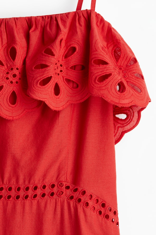 Broderie anglaise cotton dress-Red - 5