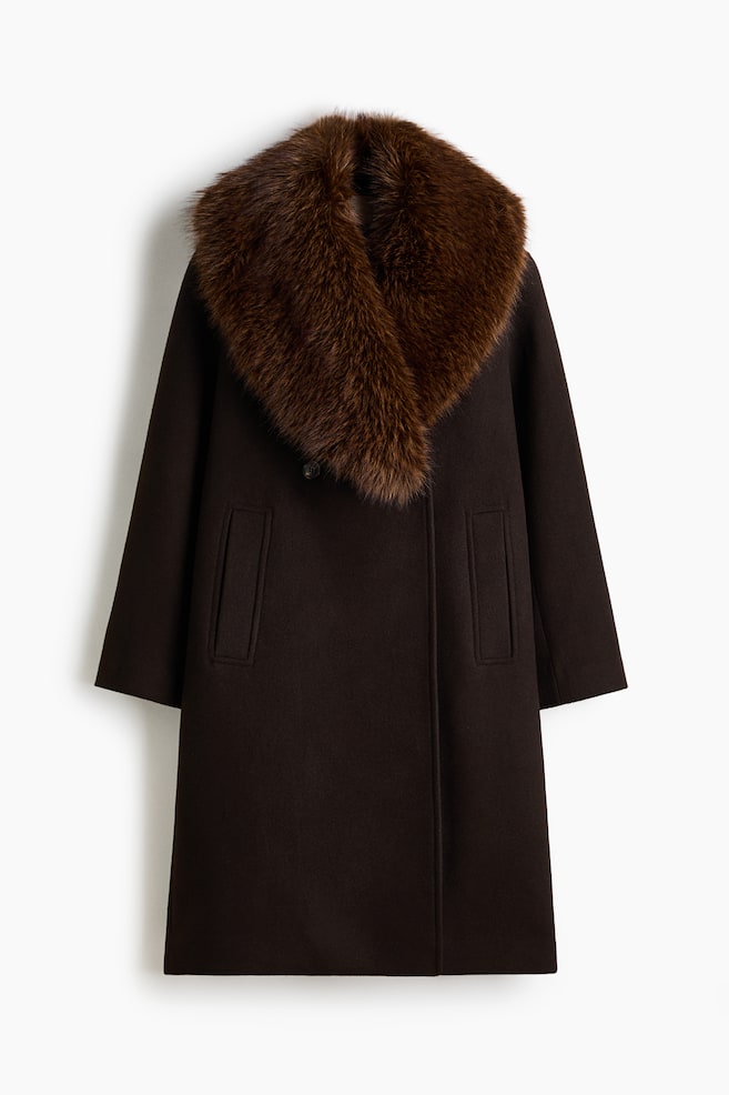 Manteau à fermeture croisée - Marron foncé/Gris foncé chiné/Noir - 1