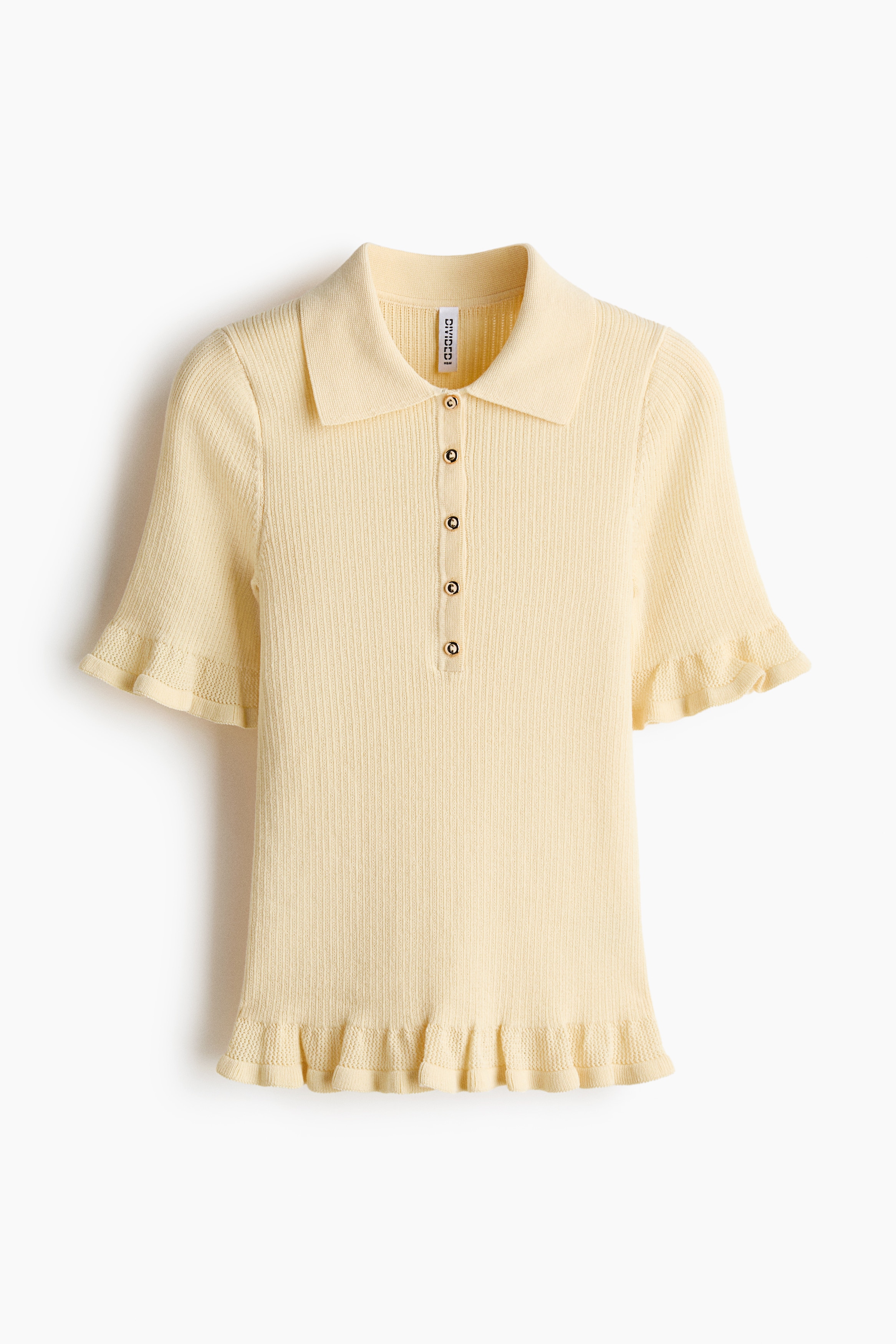 Rib-Knit Top with Collar - Light yellow - Ladies | H&M US