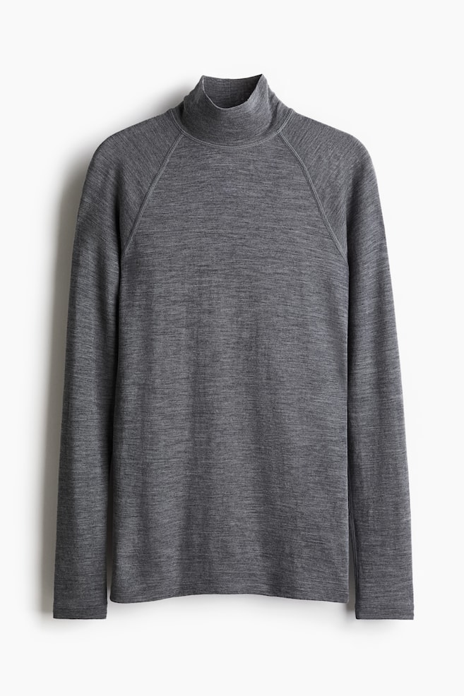 Wool ski base layer top - Dark grey marl/Black - 1