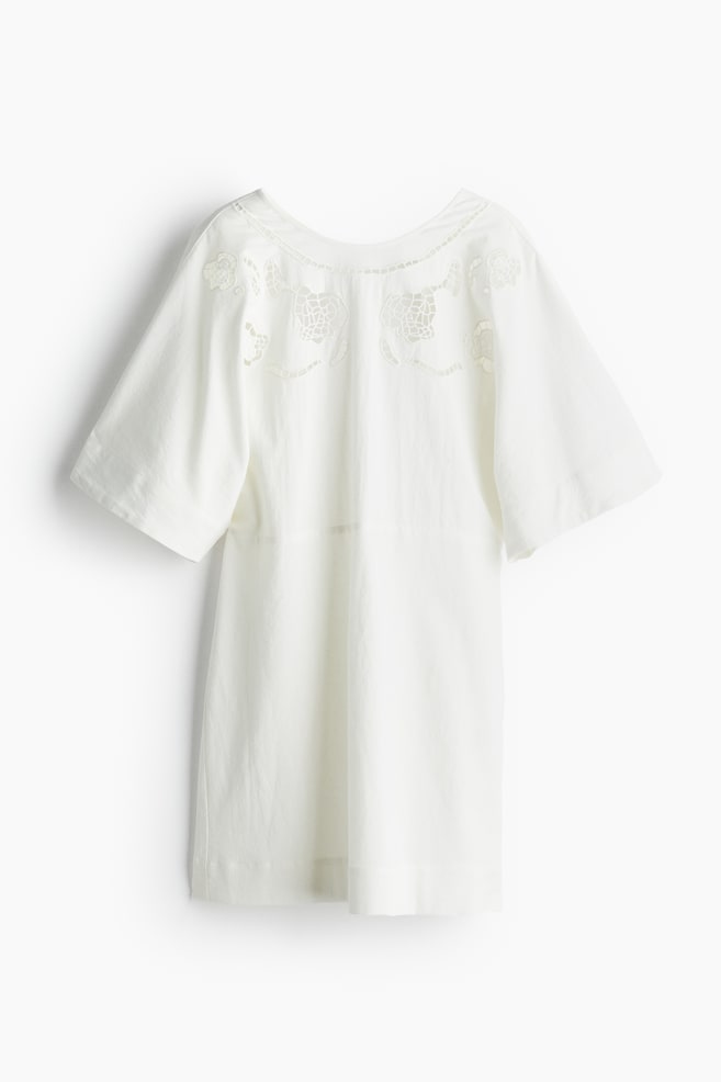 Linen-blend broderie anglaise dress - White/Black - 1