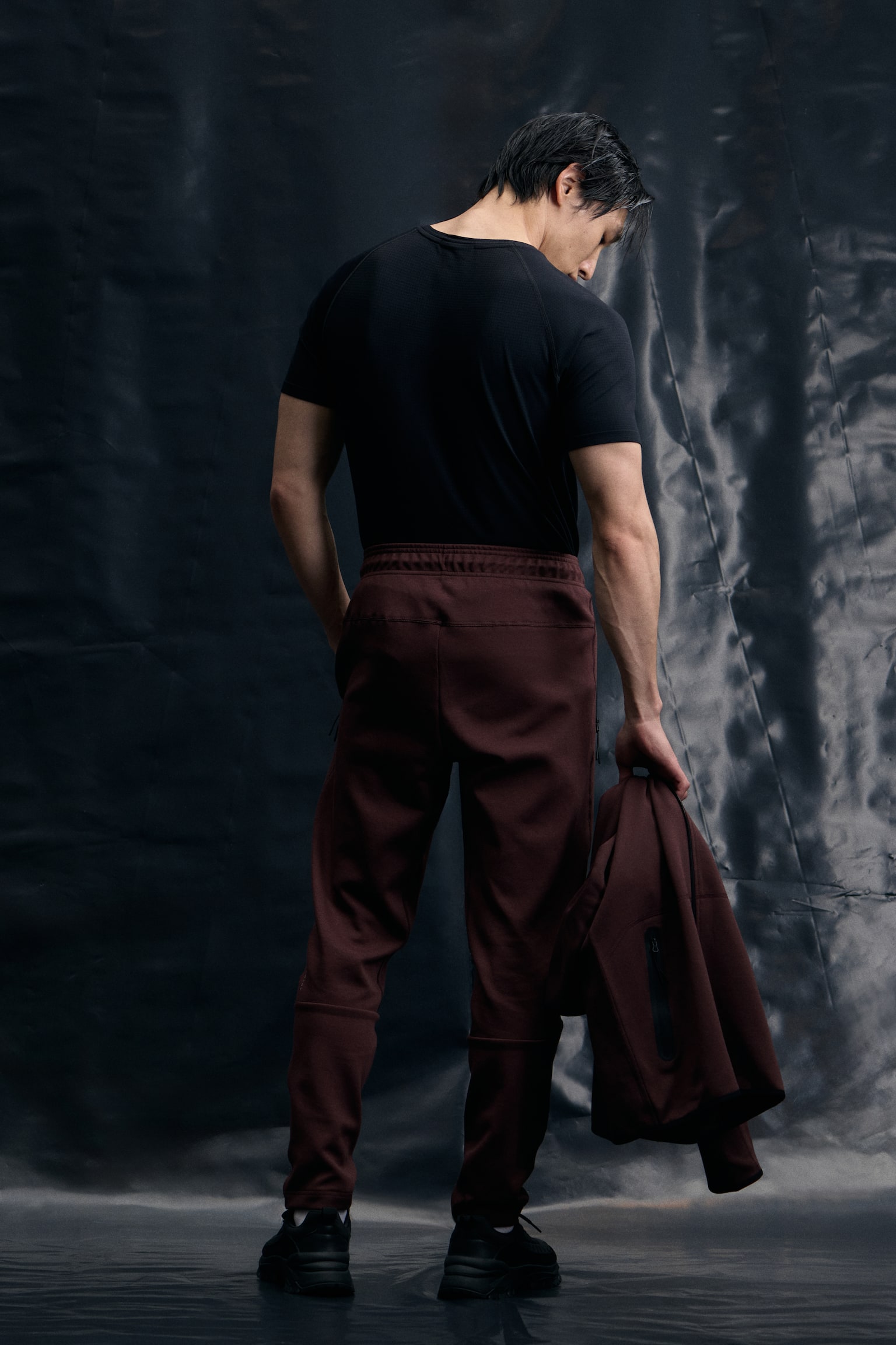 Slim Fit Sports joggers with DryMove™ - Burgundy/Black/Light grey marl/Dark grey - 3