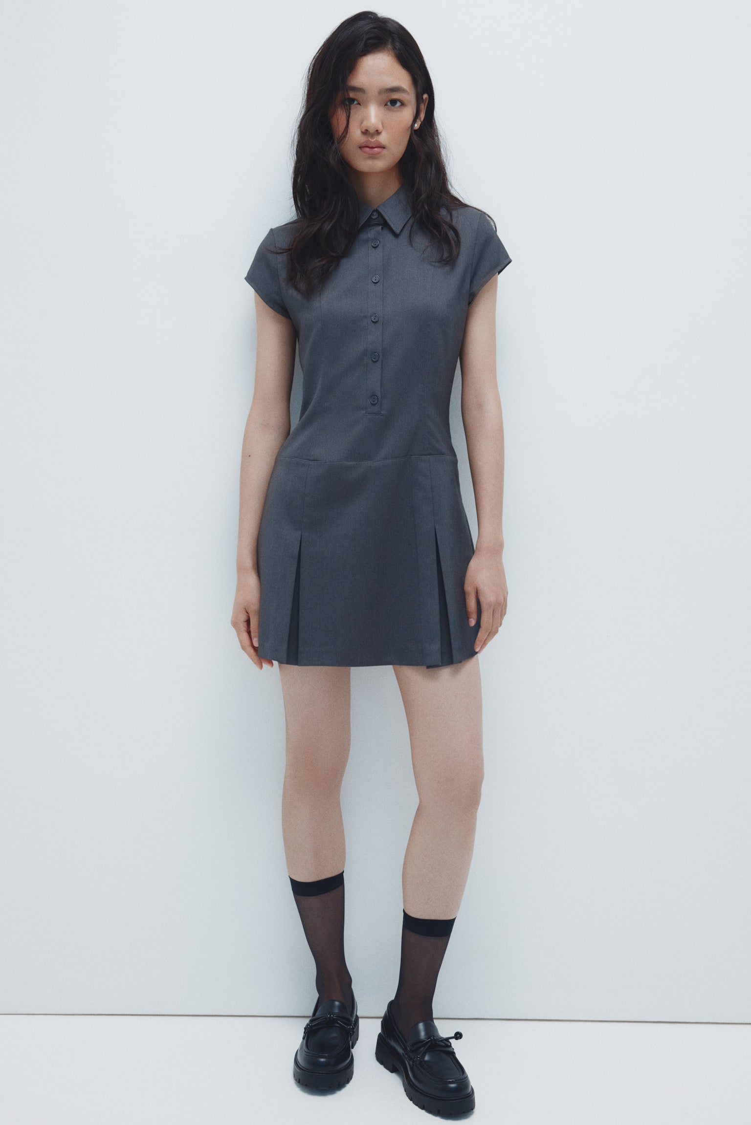 Short-sleeved dress - Dark grey/Black