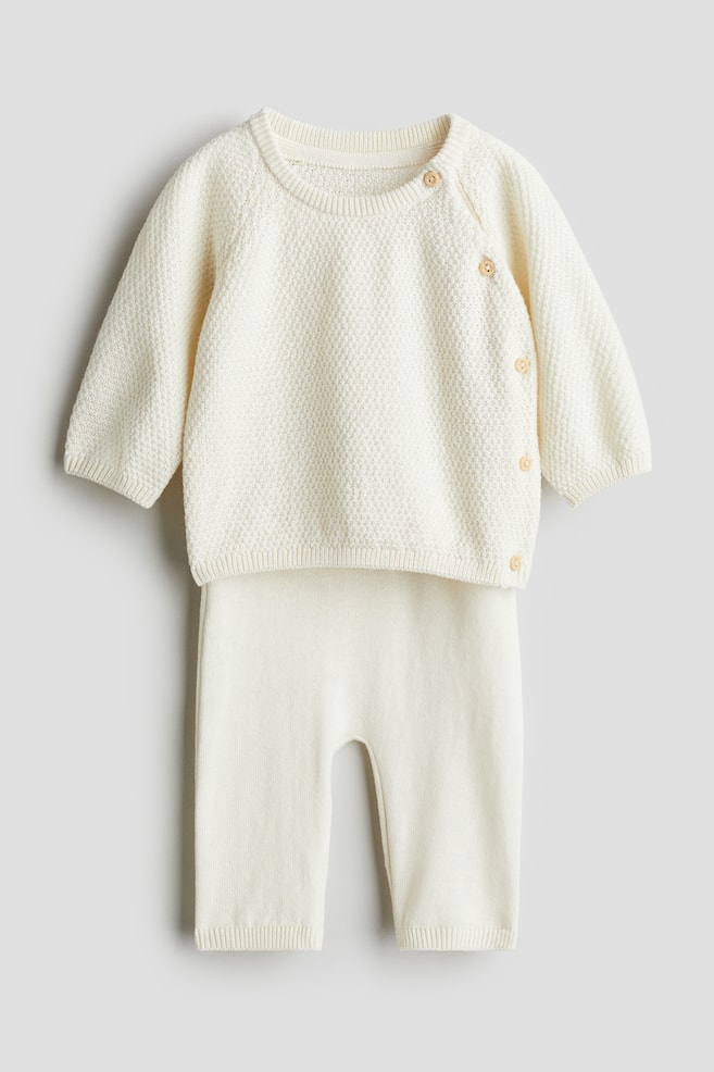 2-piece cotton set - Cream white/Light beige/Light dusty blue - 1