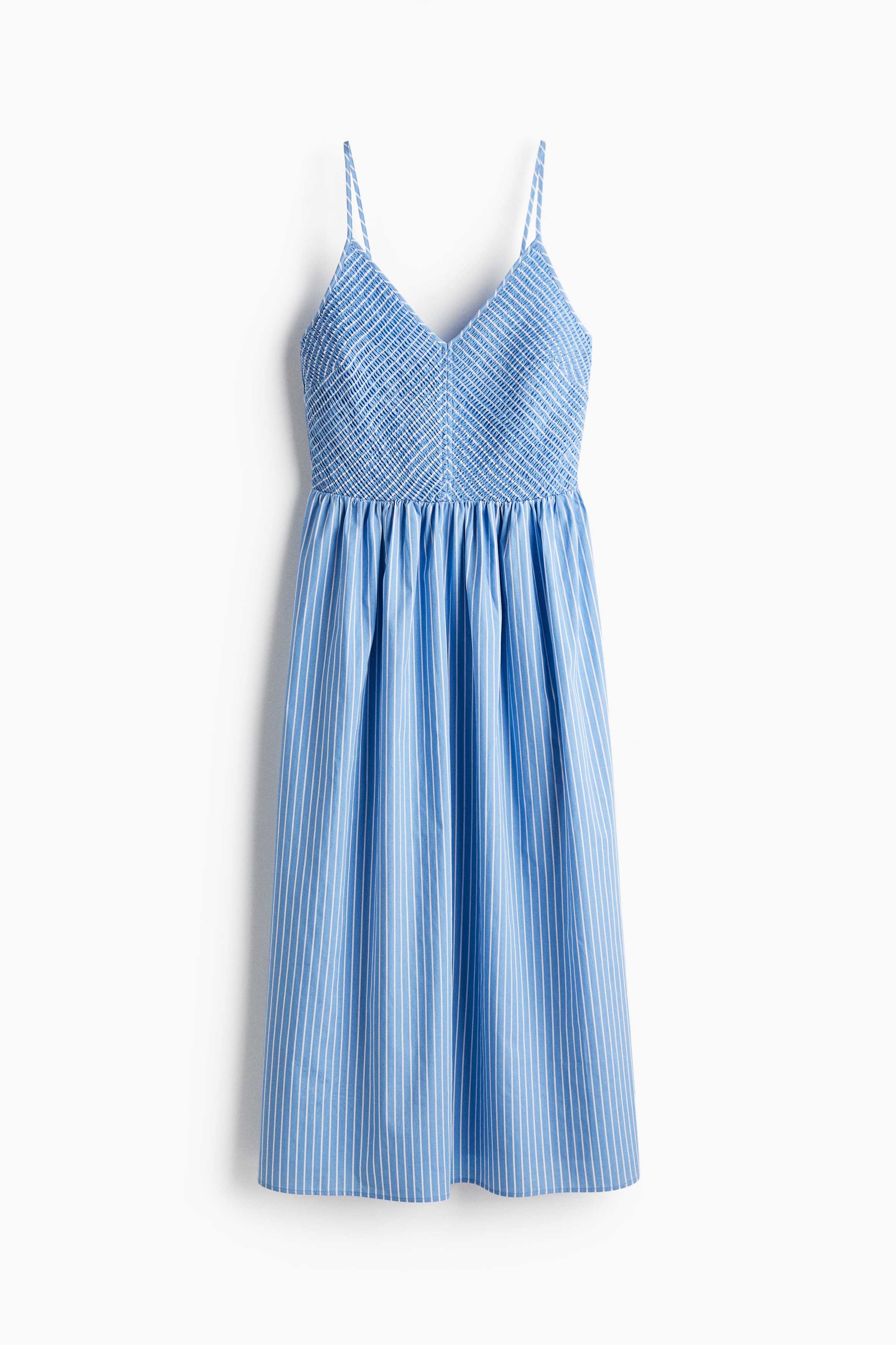 Smocked-bodice cotton dress - Light blue/Striped/Green