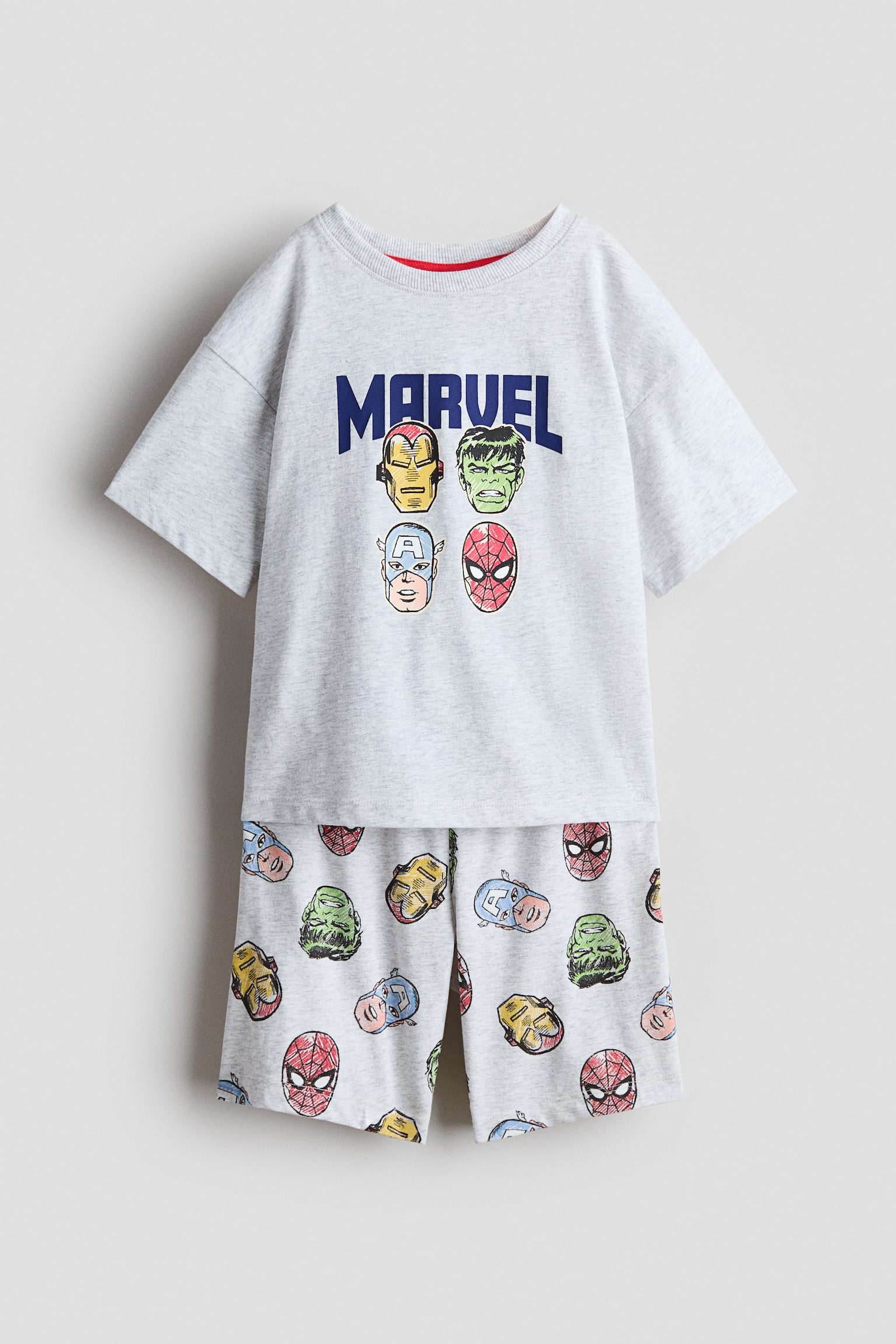 Printed cotton pyjamas - Light grey marl/Marvel Comics - 1
