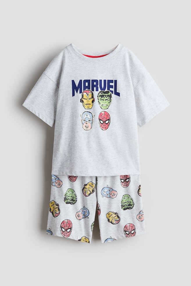 Nyomott mintás pamutpizsama - Szürke melír/Marvel Comics/Sötétszürke/Hot Wheels/Világosszürke melír/Minyonok/Világos hamvaskék/Pókember/Tengerészkék/Pókember - 1