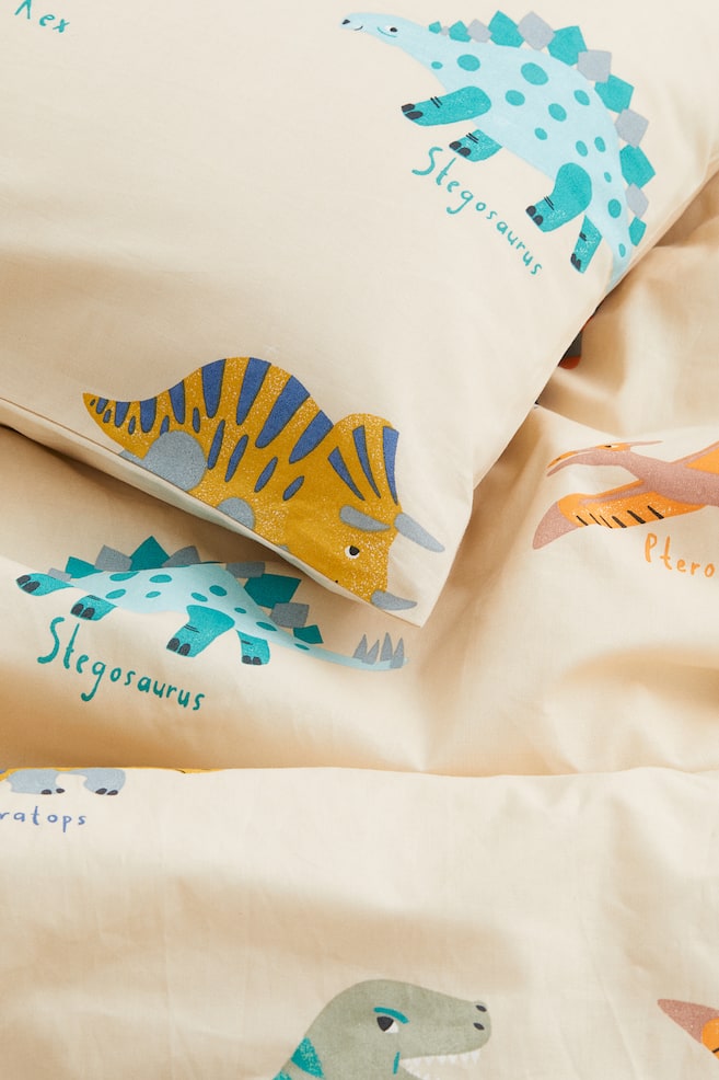 Enkelt sengesett med mønster - Lys beige/Dinosaurer - 4