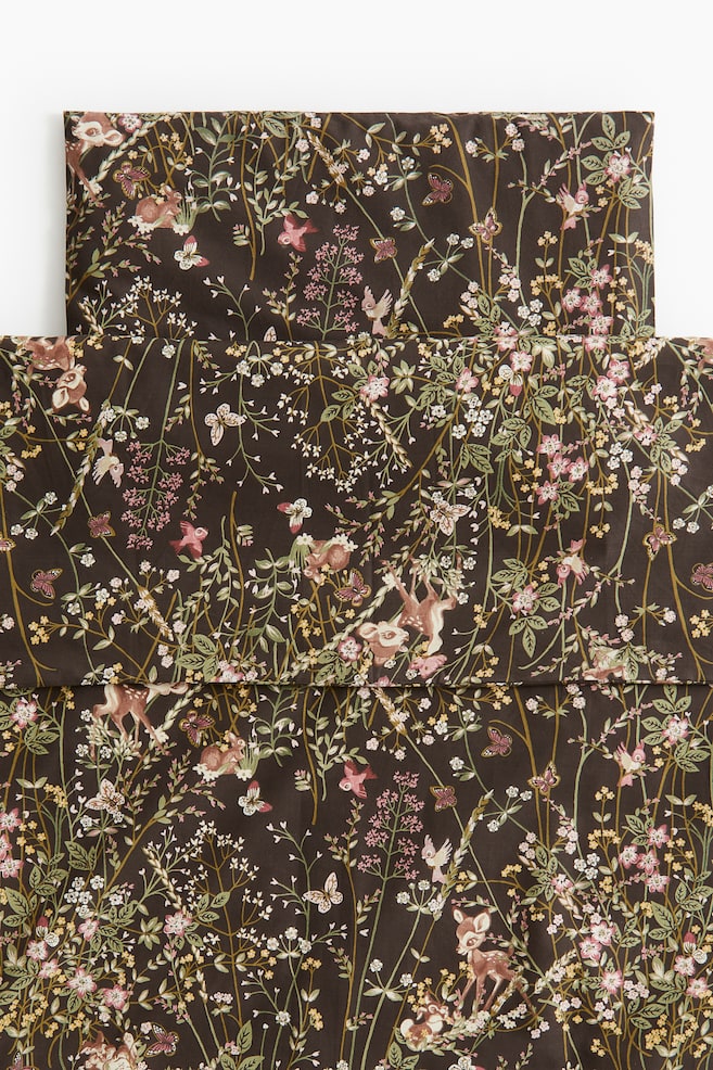 Cot duvet cover set - Brown/Bambi/White/Bambi/Light blue/Bambi - 1