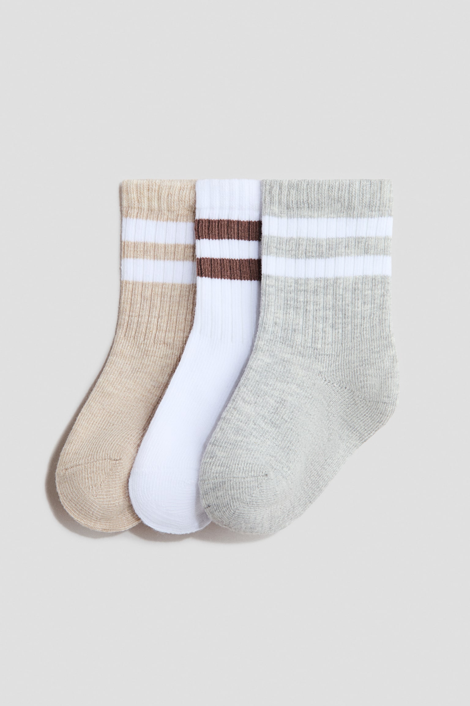 3 paar sokken - Lichtgrijs/lichtbeige/Wit/gestreept/Lichtroze/geel/Wit/donkergrijs/Beige/teddybeer/Wit/Wit/gestreept/Lichtgrijs/beren/Beige/dieren/Roze/appels/Grijs/wit
