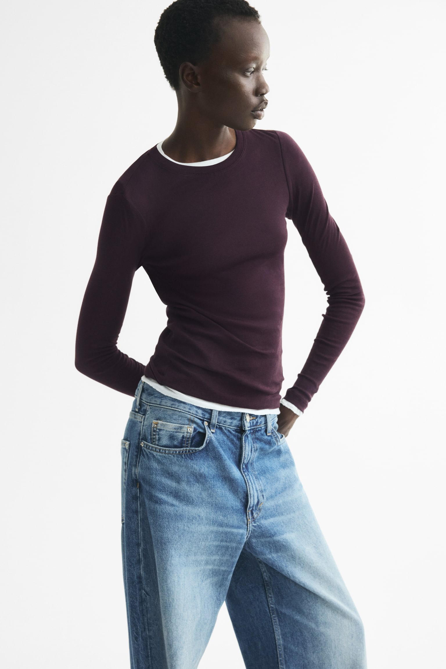 Pima cotton jersey top - Dark purple/Dusty blue/White/Dark brown/Brown/Dark dusty pink/Beige - 1
