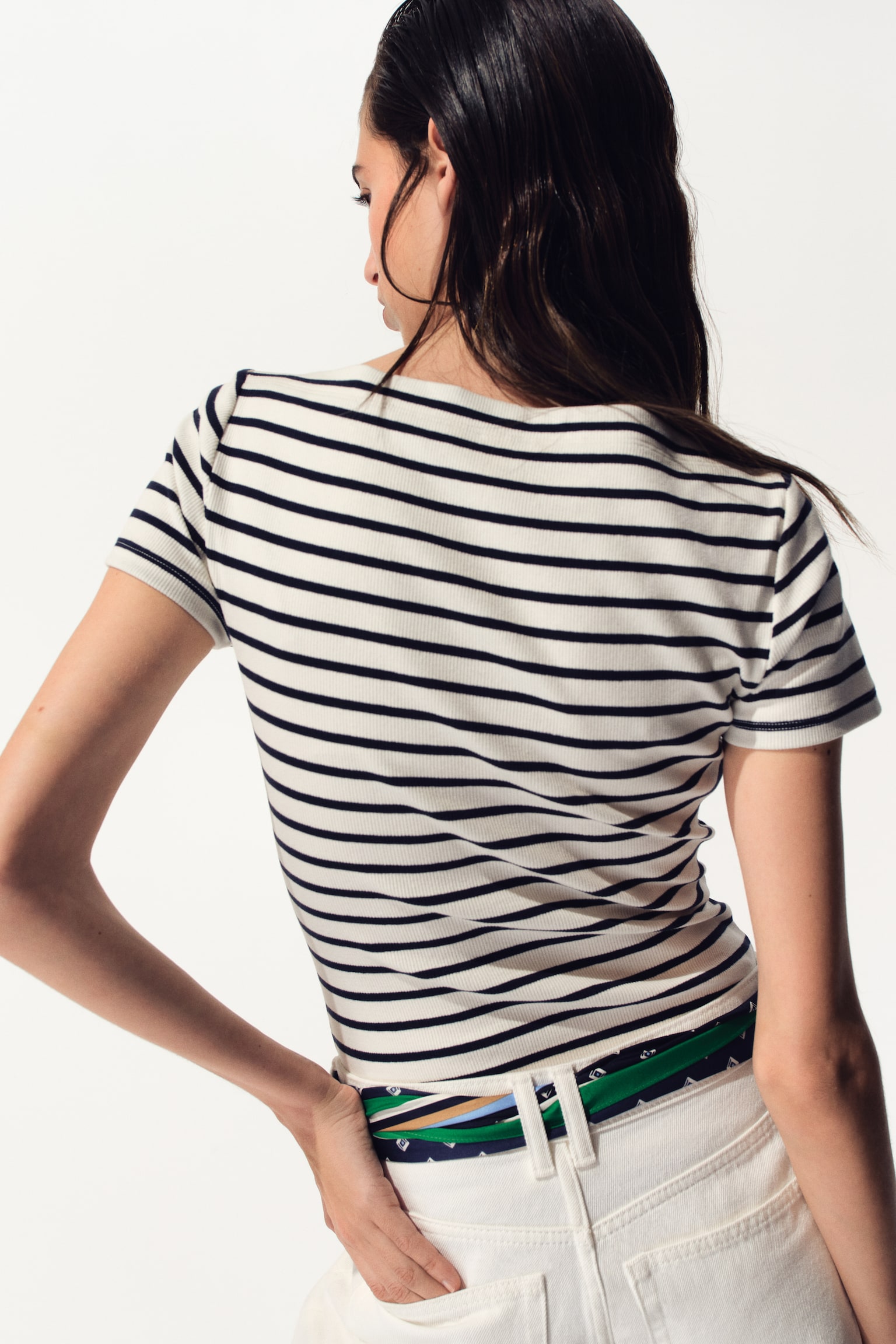 Top à encolure bateau en coton-Bleu marine/rayé - 5