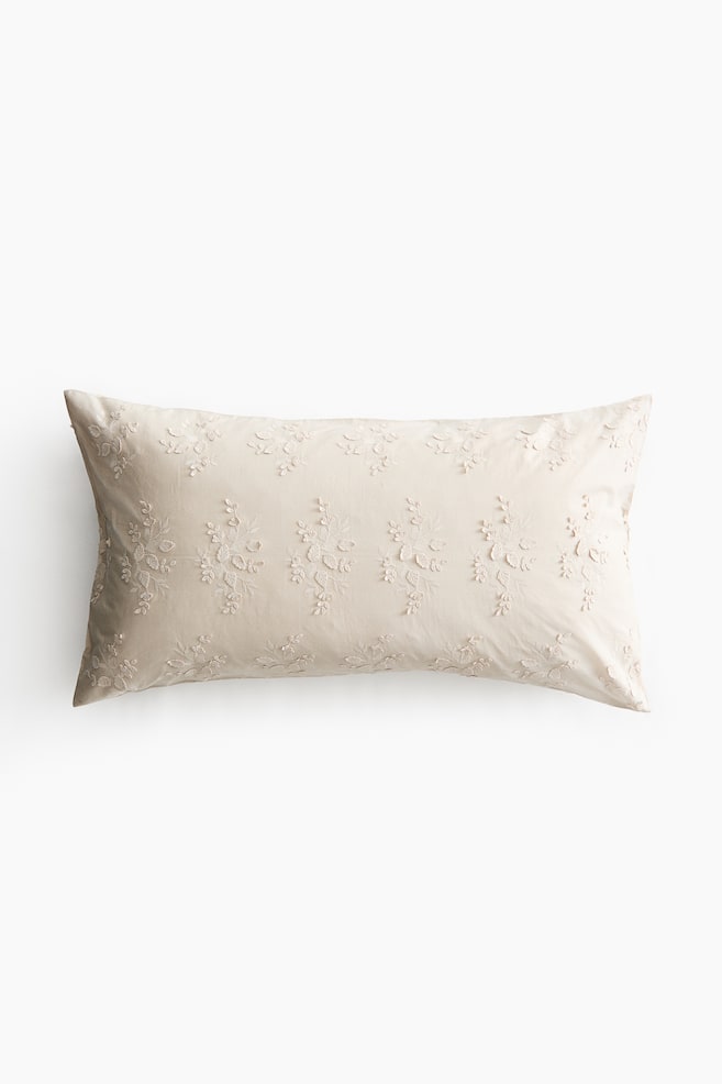 Embroidered-Detail Cotton Pillowcase - Light beige/floral/White/floral/Light yellow/floral - 1
