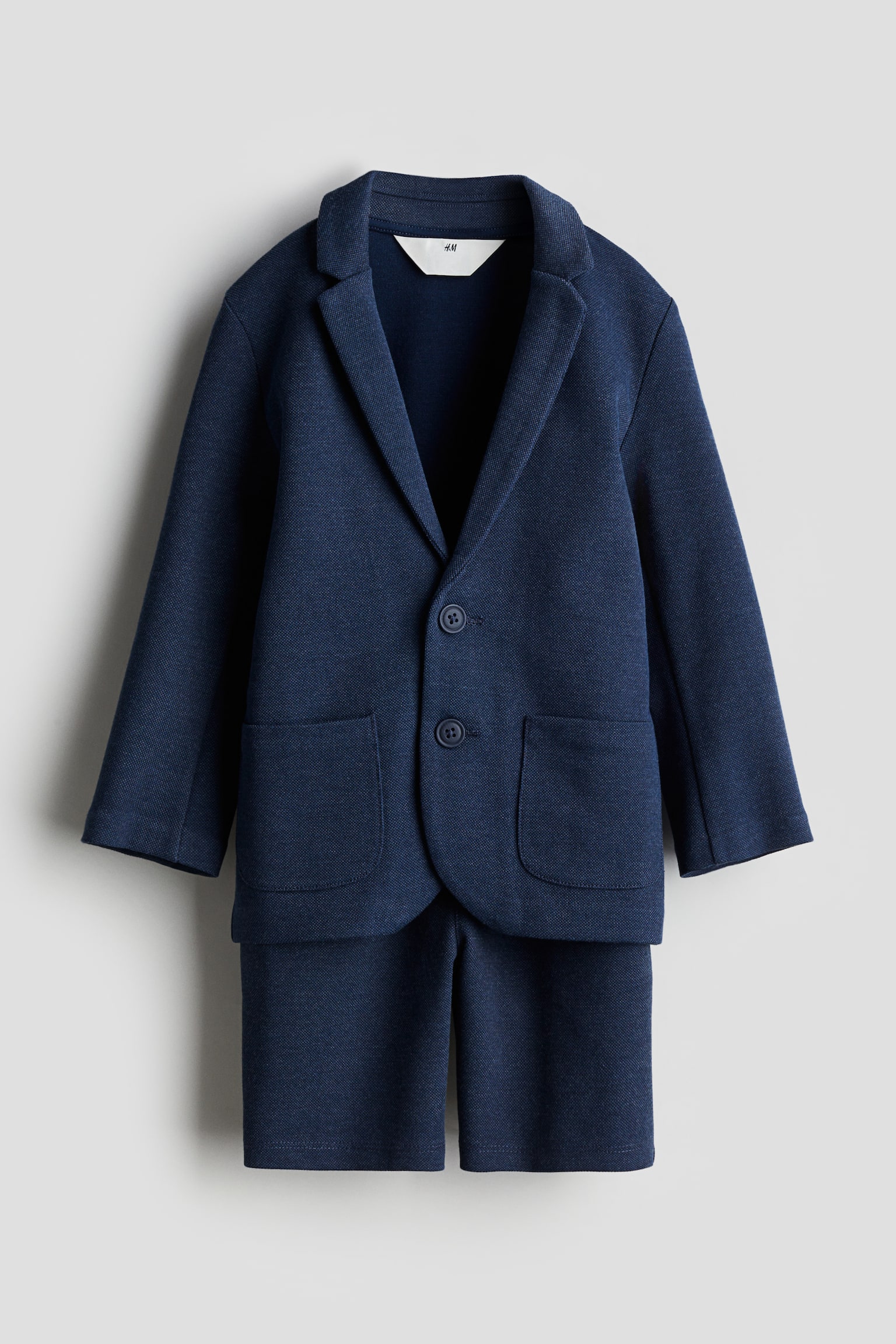 Dressy piqué jacket and shorts set - Navy blue/Light grey marl - 1