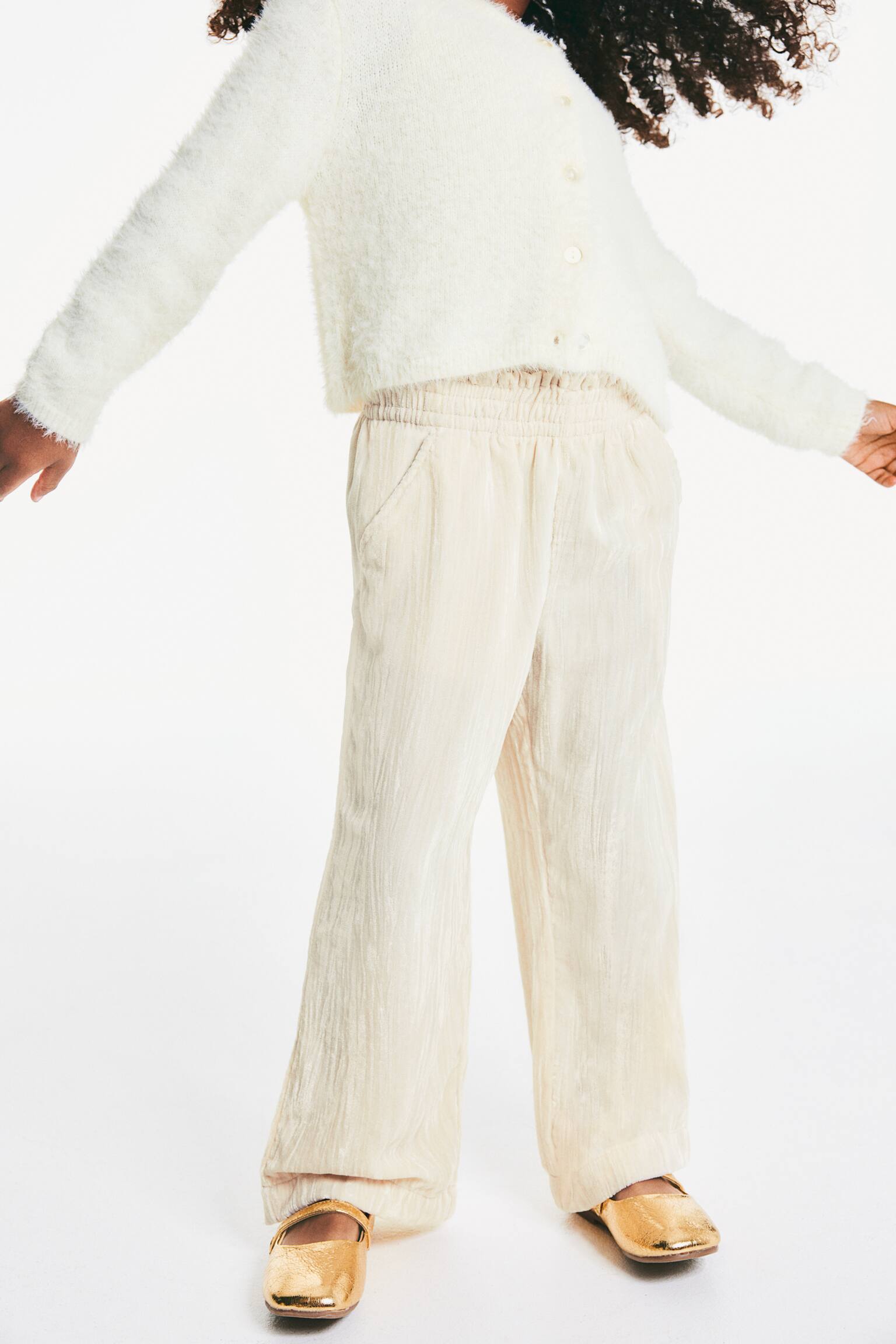 Crinkled velour trousers - Light beige/Dark red - 5