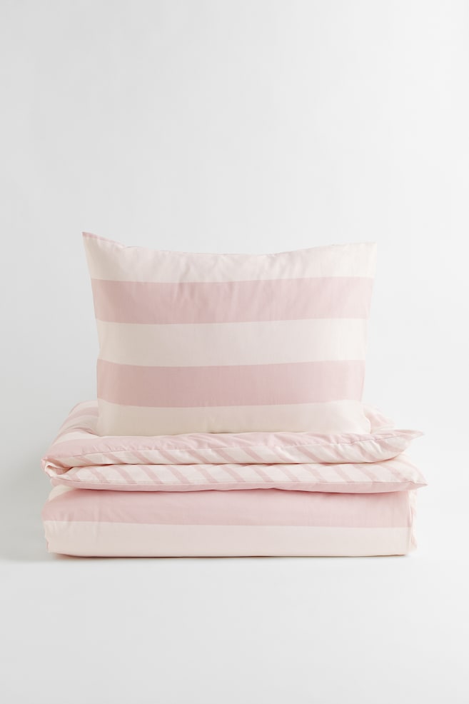 Enkelt sengesett - Lys rosa/Stripet - 1