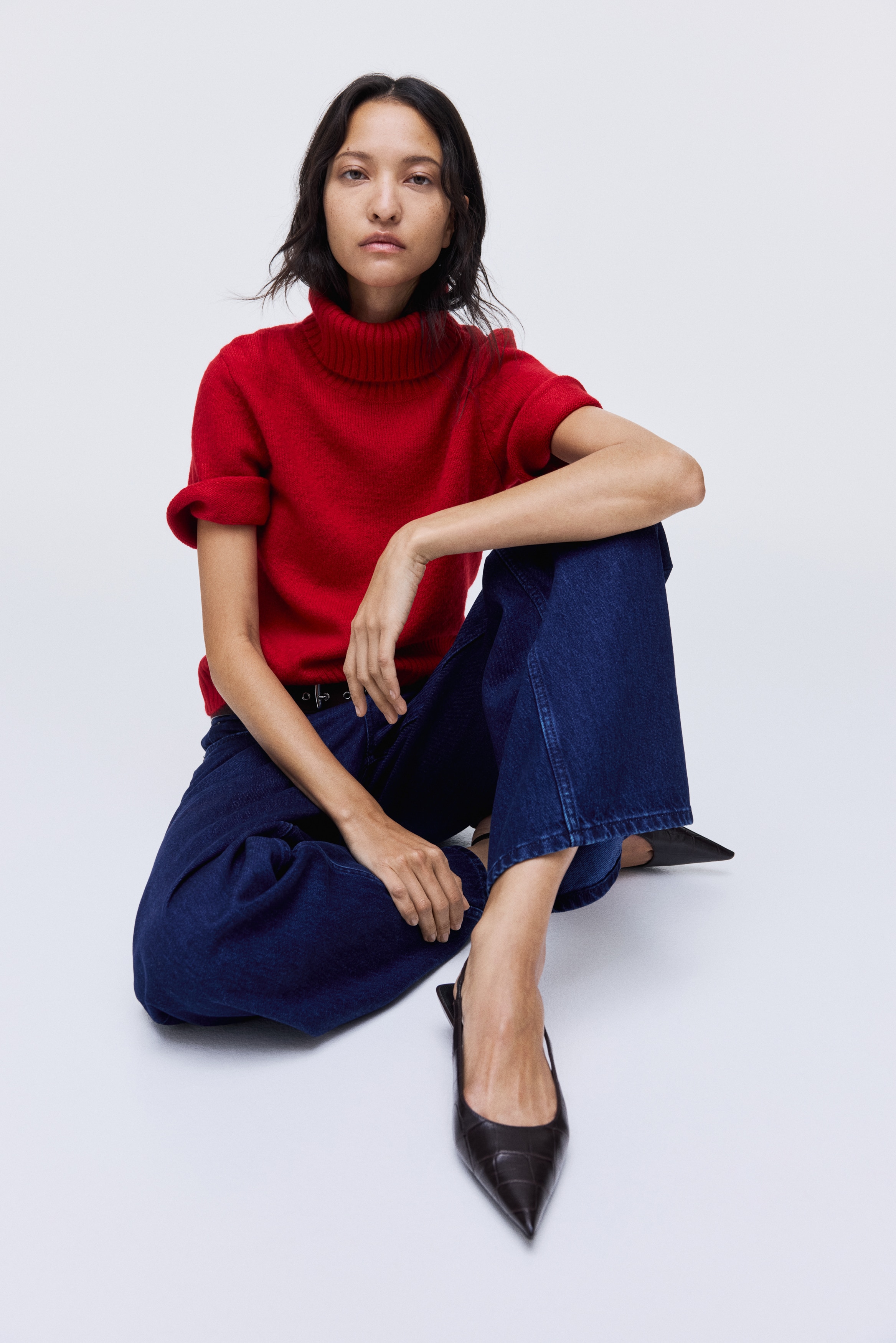 Knitted polo-neck top