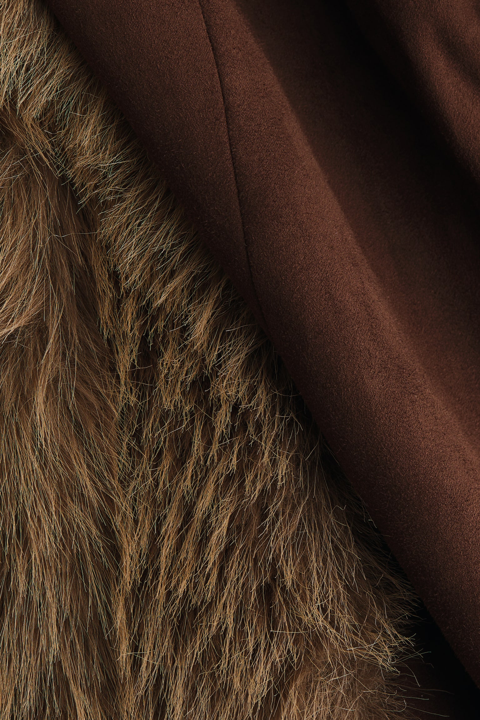 Fluffy-trimmed jacket - Dark brown/Black - 5