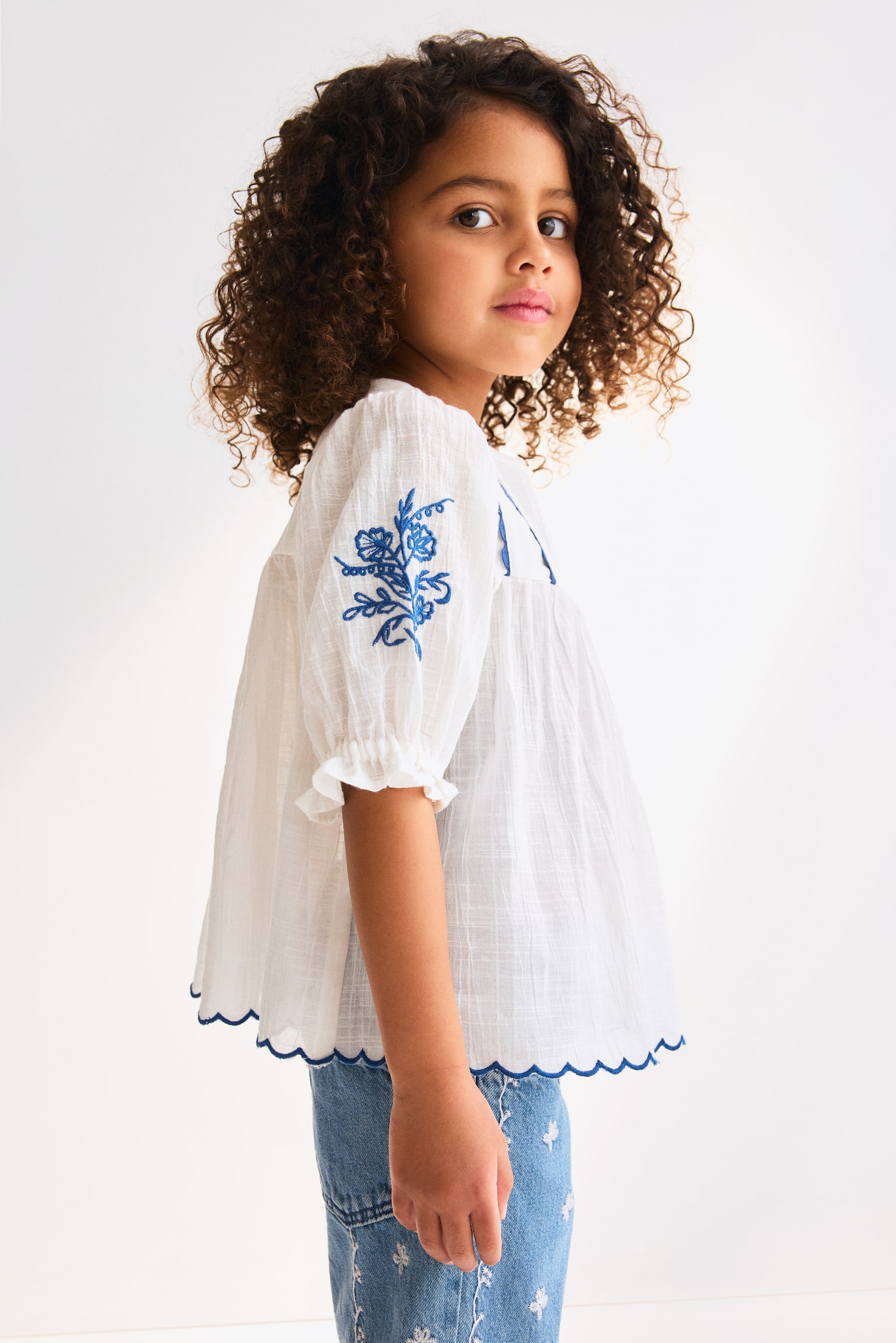 Embroidered cotton blouse - White - 1