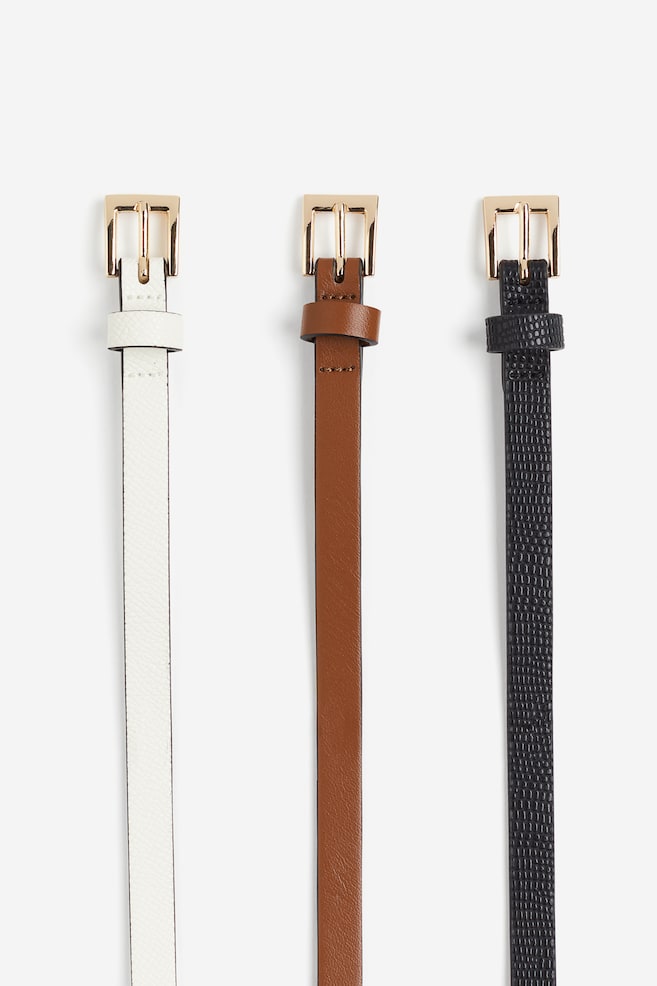 Lot de 3 ceintures fines - Noir/marron/crème/Noir/beige/blanc - 2