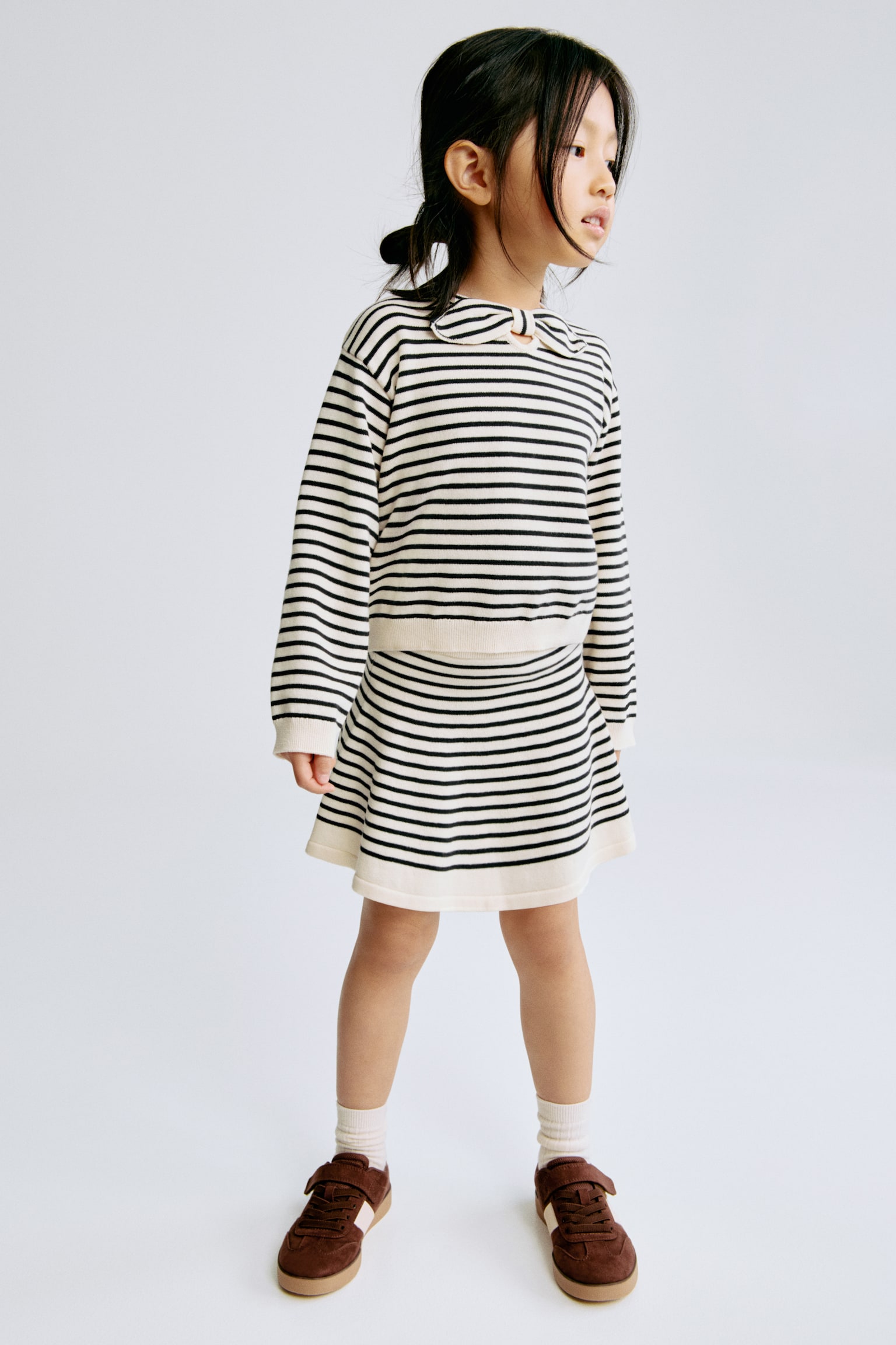 2-piece jumper and skirt set - Light beige/Striped - 1