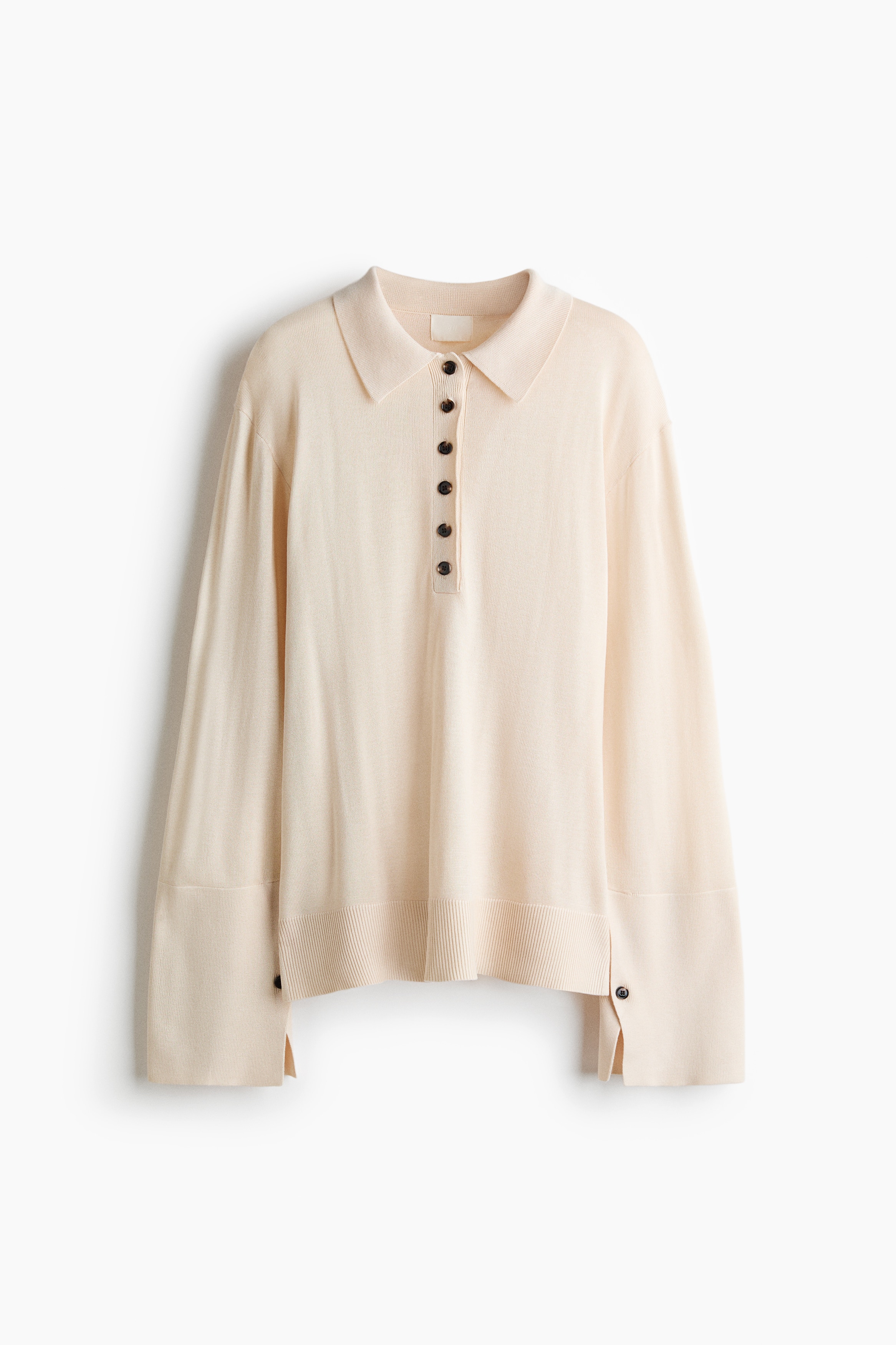 Fine-Knit Polo Shirt - Light beige