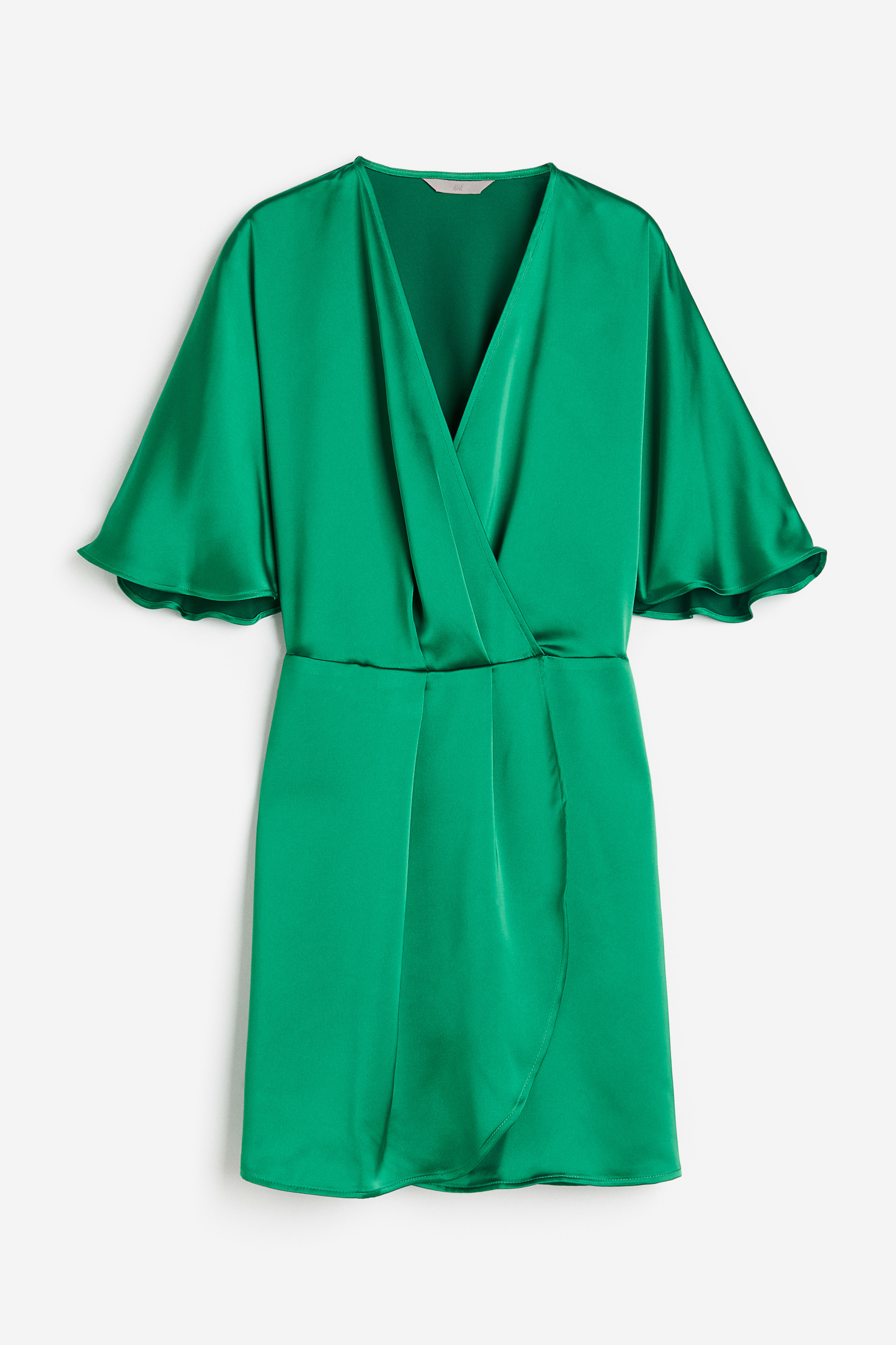 Satin Wrap-front Dress - Low-cut Neckline - Short sleeve - Green - Ladies |  H&M US