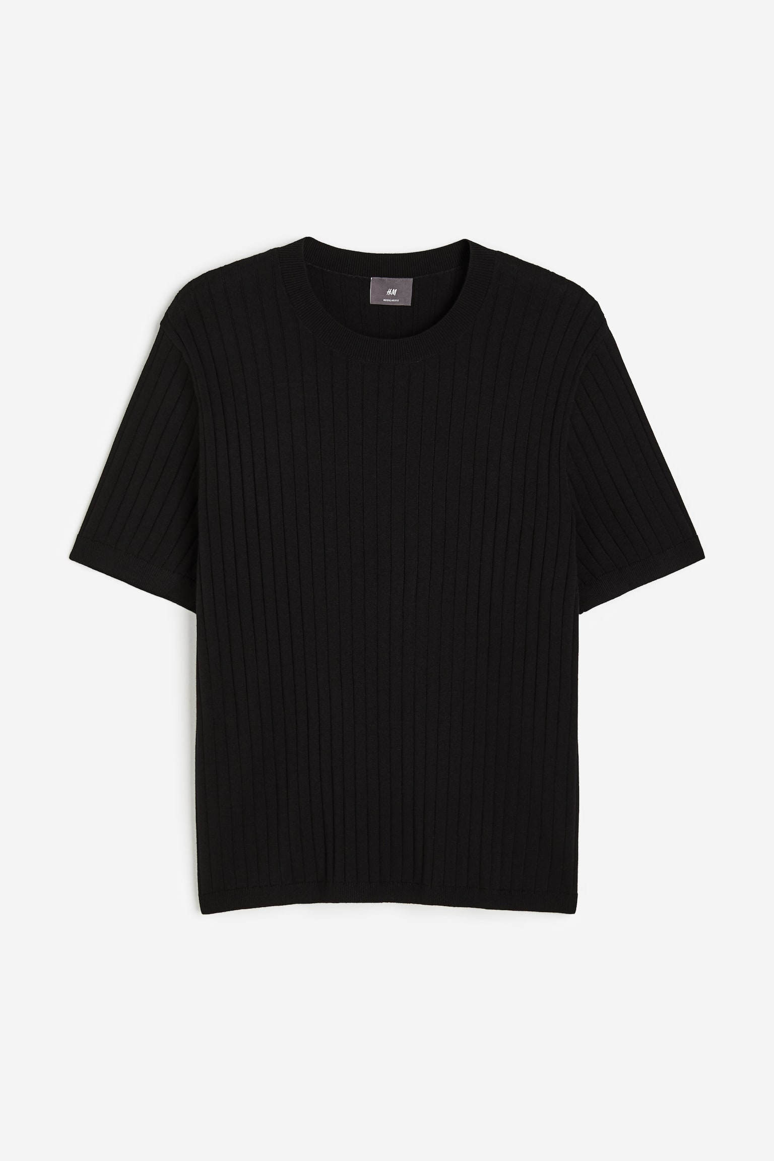 Regular Fit Rib-knit T-shirt - Black/Cream/Brown - 1